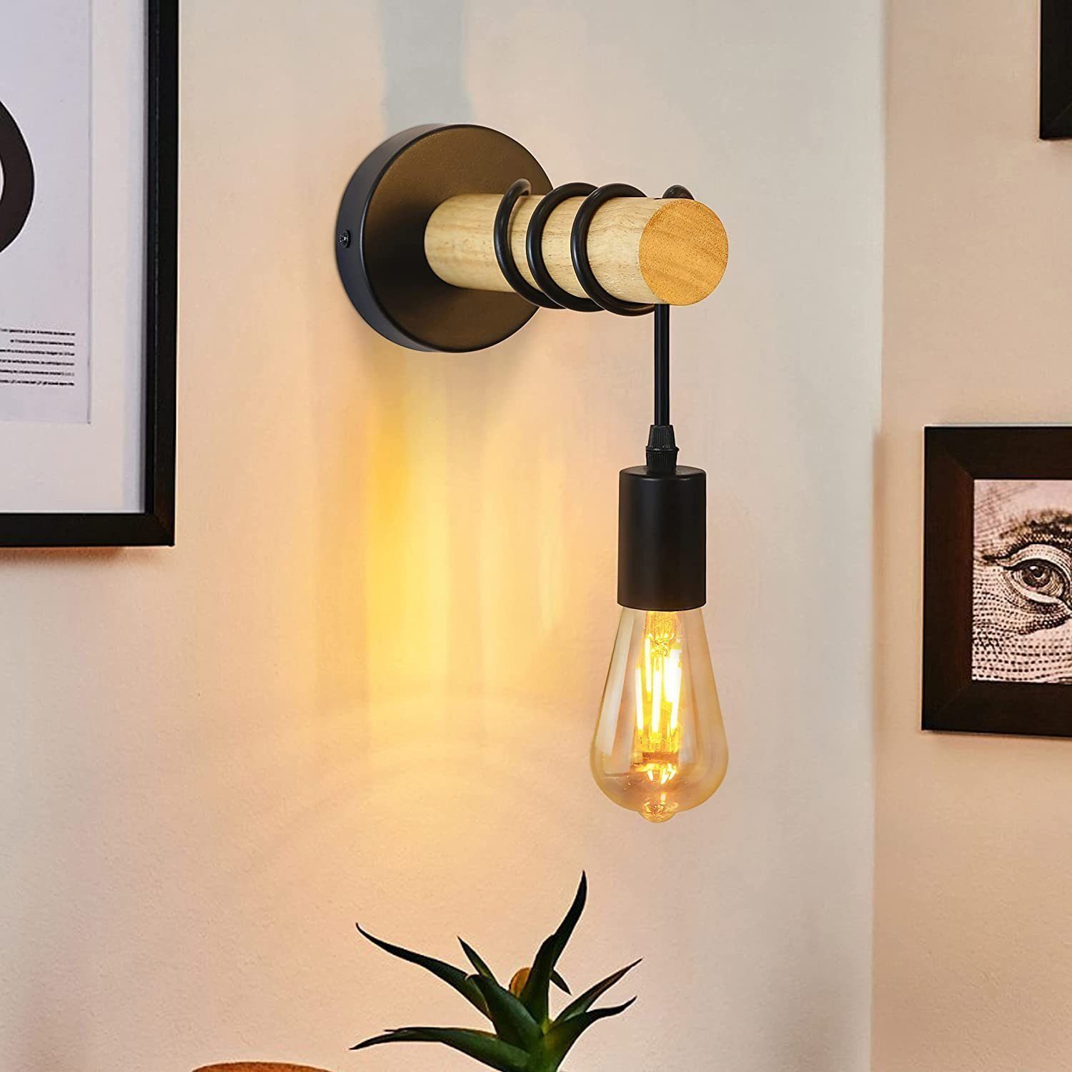 Nettlife Wandleuchte Wandleuchte aus Holz und Metall mit Kabel 1xE27, ohne günstig online kaufen
