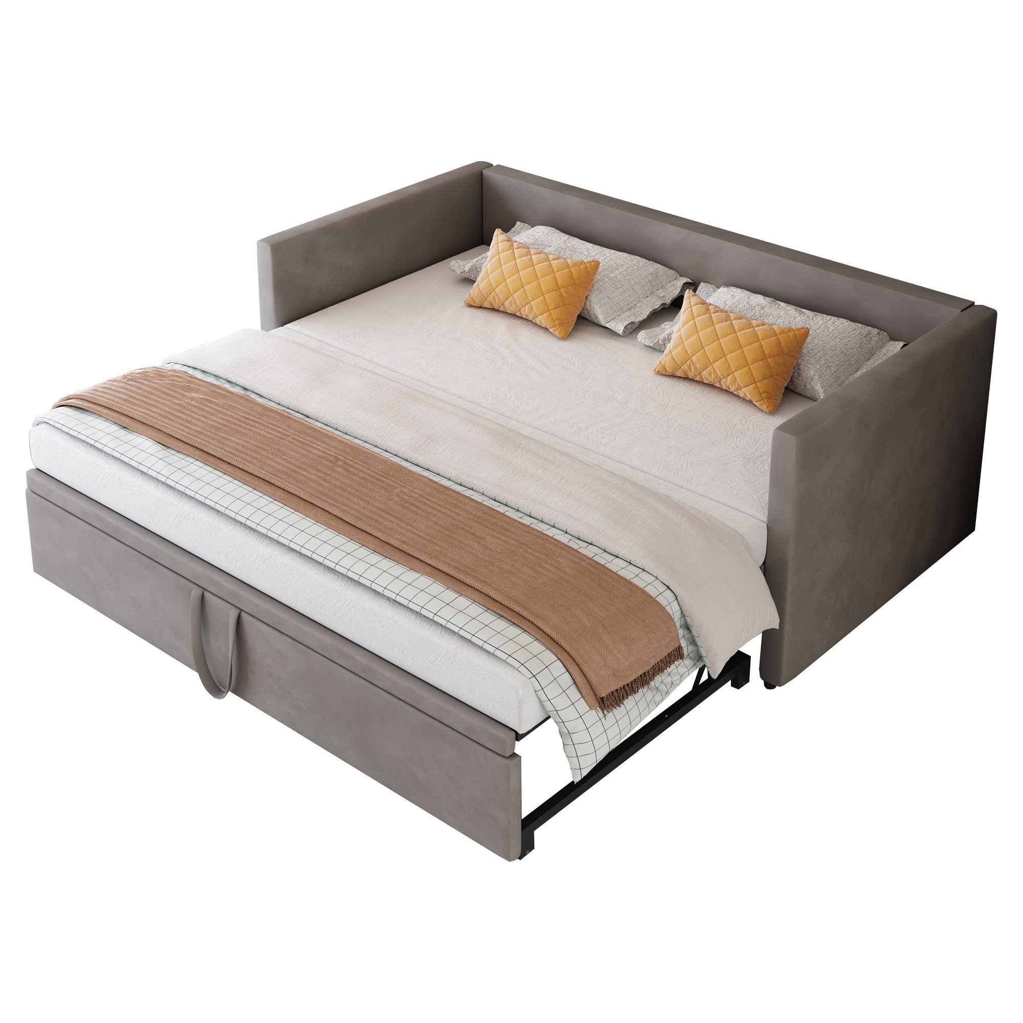 Produktbild von Polsterbett 200x200 Arhatreya 90x200 Cm L-Form - Samtstoff Sofabett Mit Hoher Rückenlehne Schlafsofa