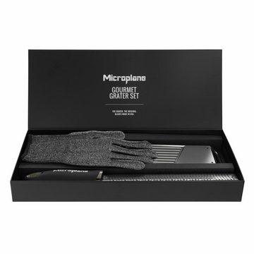 Microplane Küchenreibe Gourmet-Geschenkset 3-tlg., Edelstahl, Kunststoff, Gummi, (Set, 3-St), mit Schnittschutzhandschuh