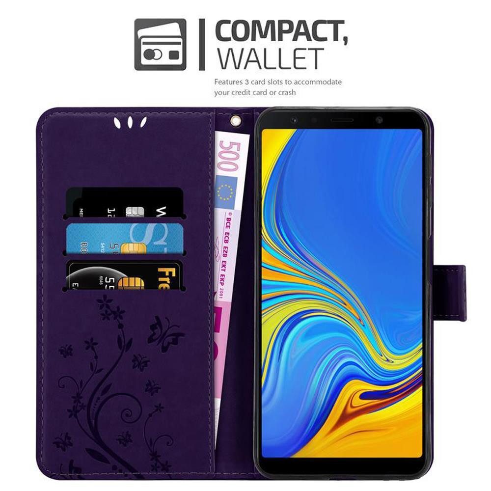 Cadorabo Handyhülle für Samsung Galaxy A7 2018 Hülle Samsung Galaxy A7 2018, Hülle Schutzhülle Blumen Flower mit Standfunktion Kartenfach Magnet
