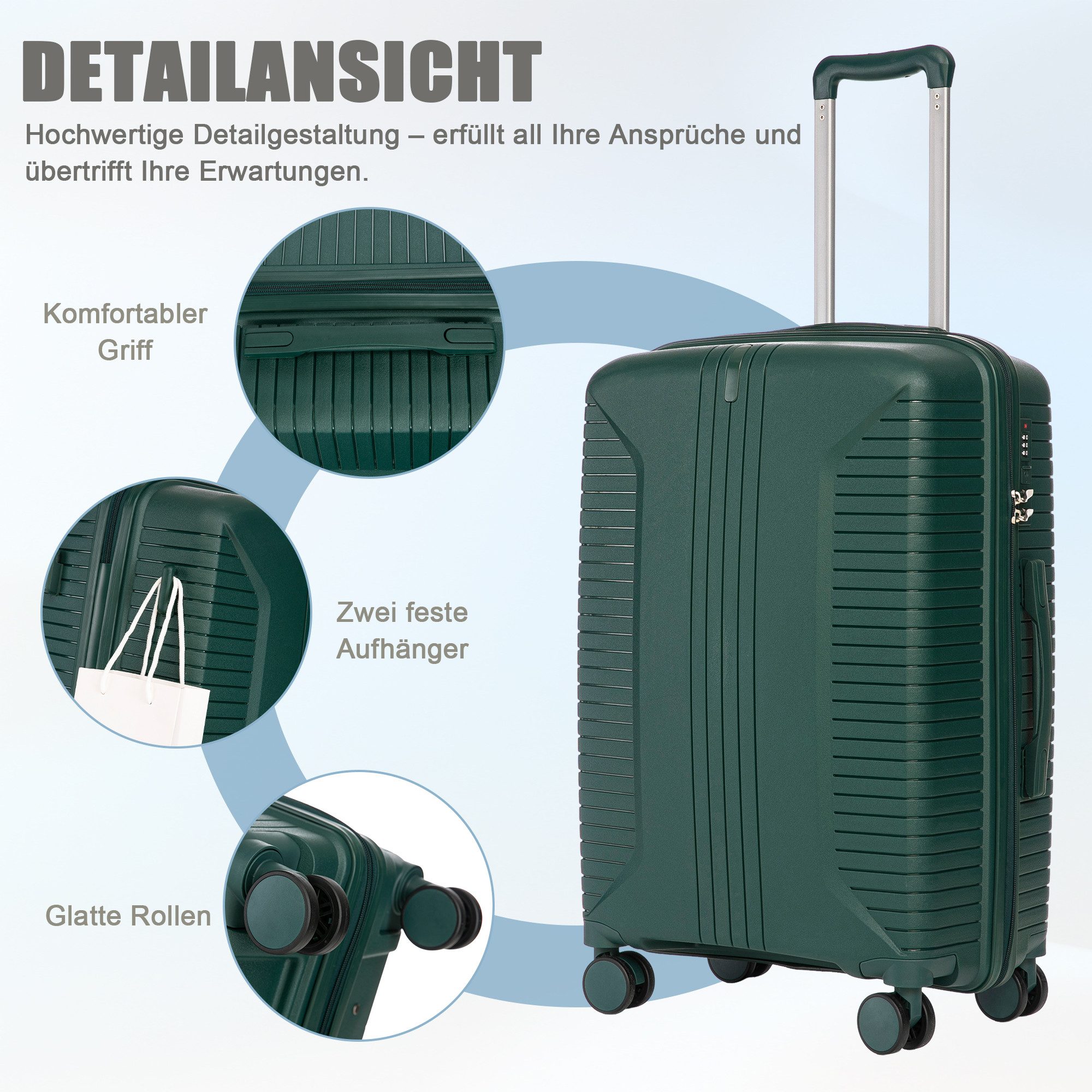 Rolipo Trolleyset PP-Spinner-Kofferset, Hartschalenkoffer 20/24/28", 4 Rollen, (3 tlg), mit 360°-Rollen, Zahlenschloss, Haken
