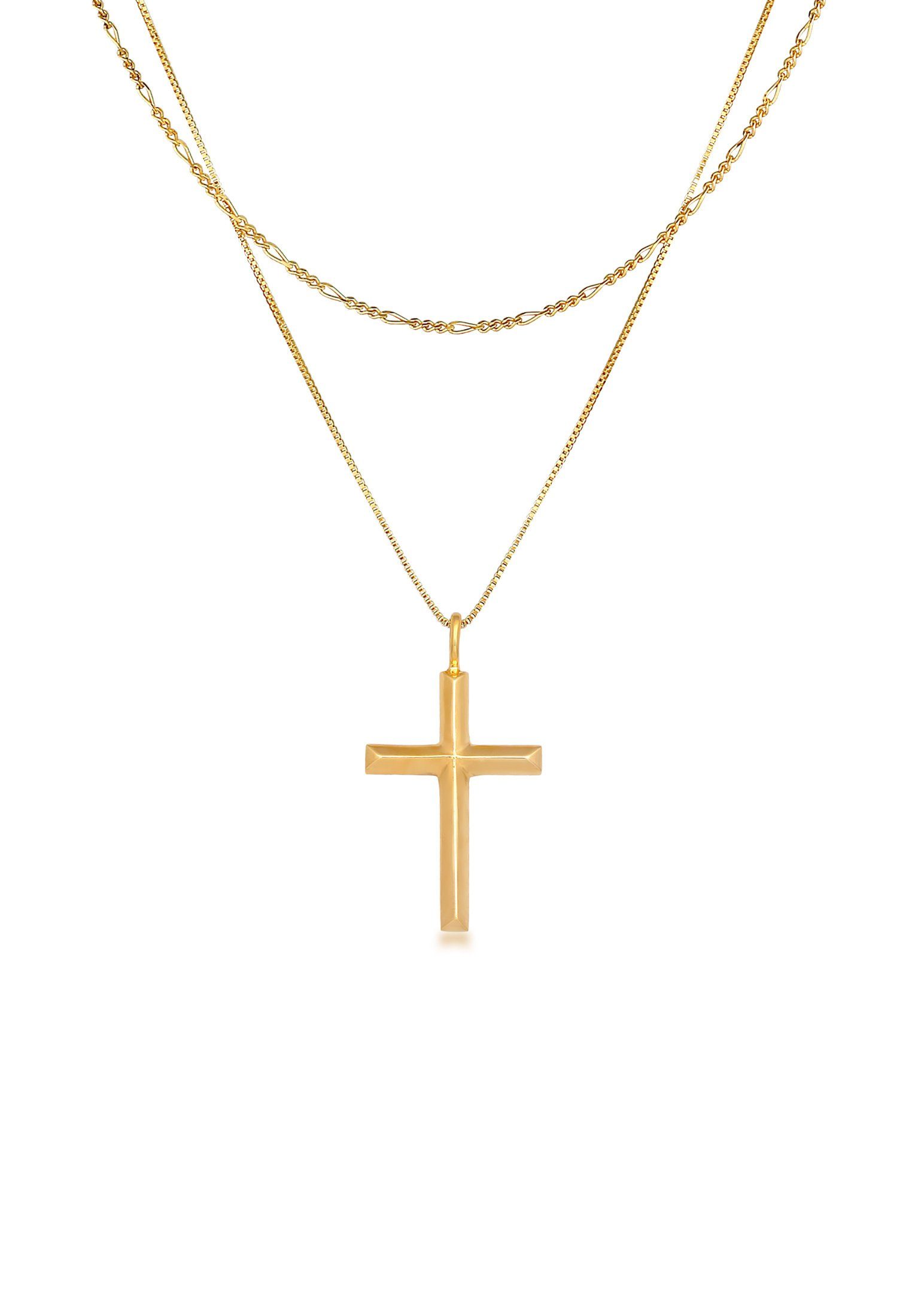 Kuzzoi Kette mit Anhänger Herren Layer Kreuz Religion 925 Silber, Kreuz Gold