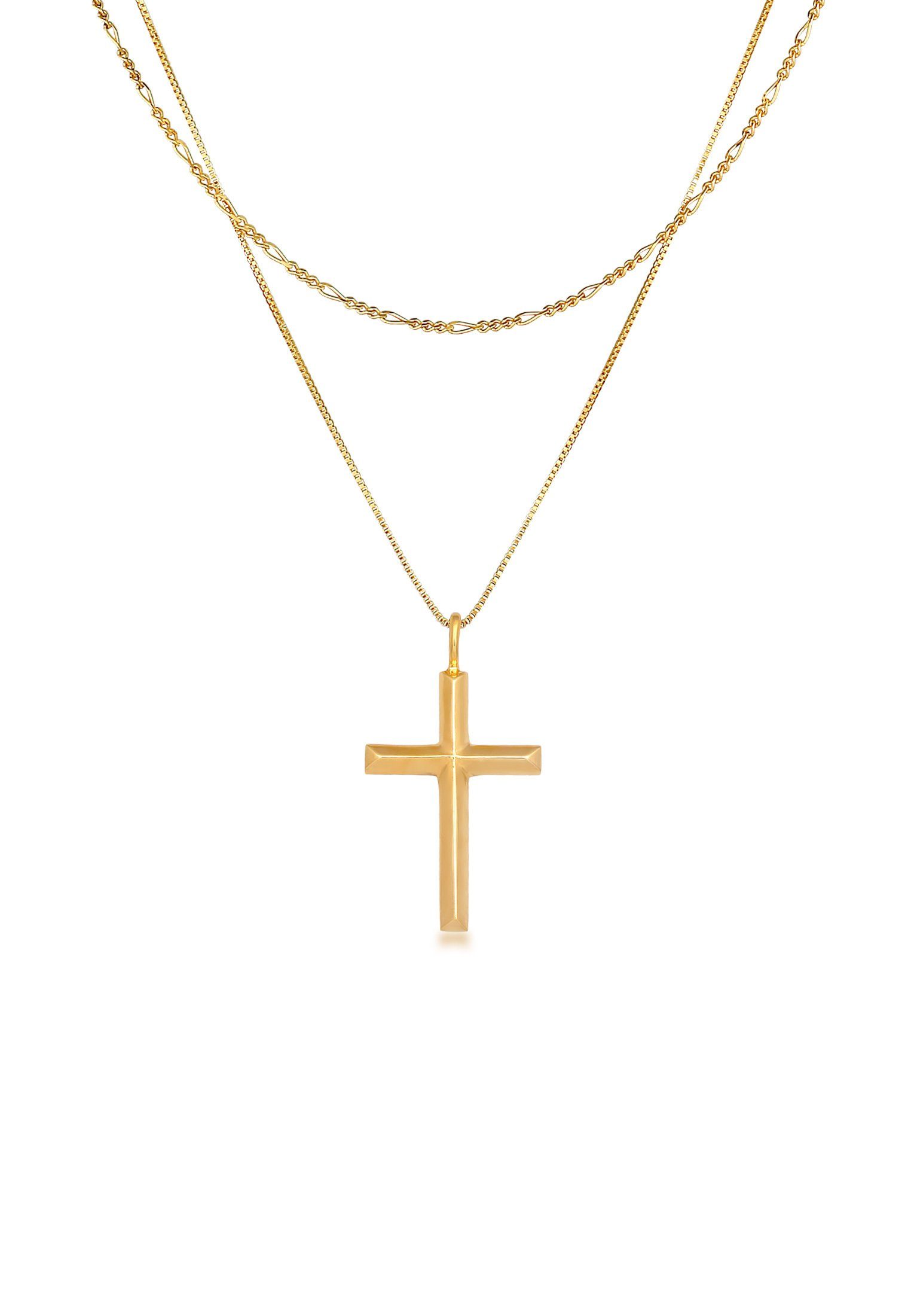 Kuzzoi Kette mit Anhänger Herren Kreuz 925 Layer Kreuz Religion Gold Silber