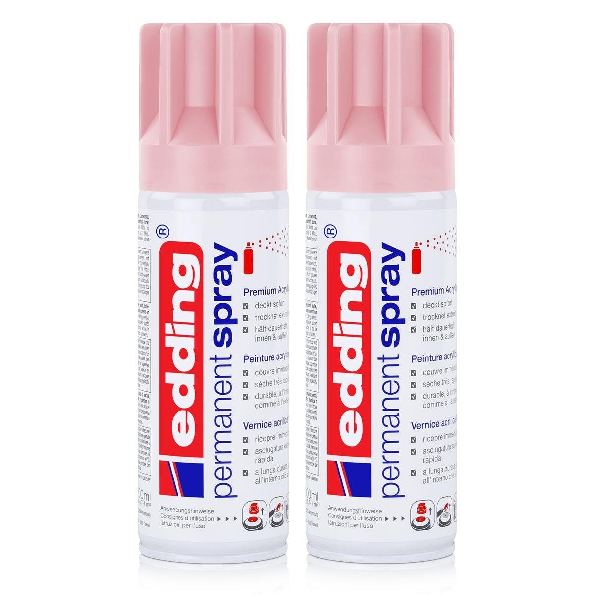 Sprühfarbe edding Permanent Spray pastellrosa 200 ml Premium Acryllack (2er Pack)