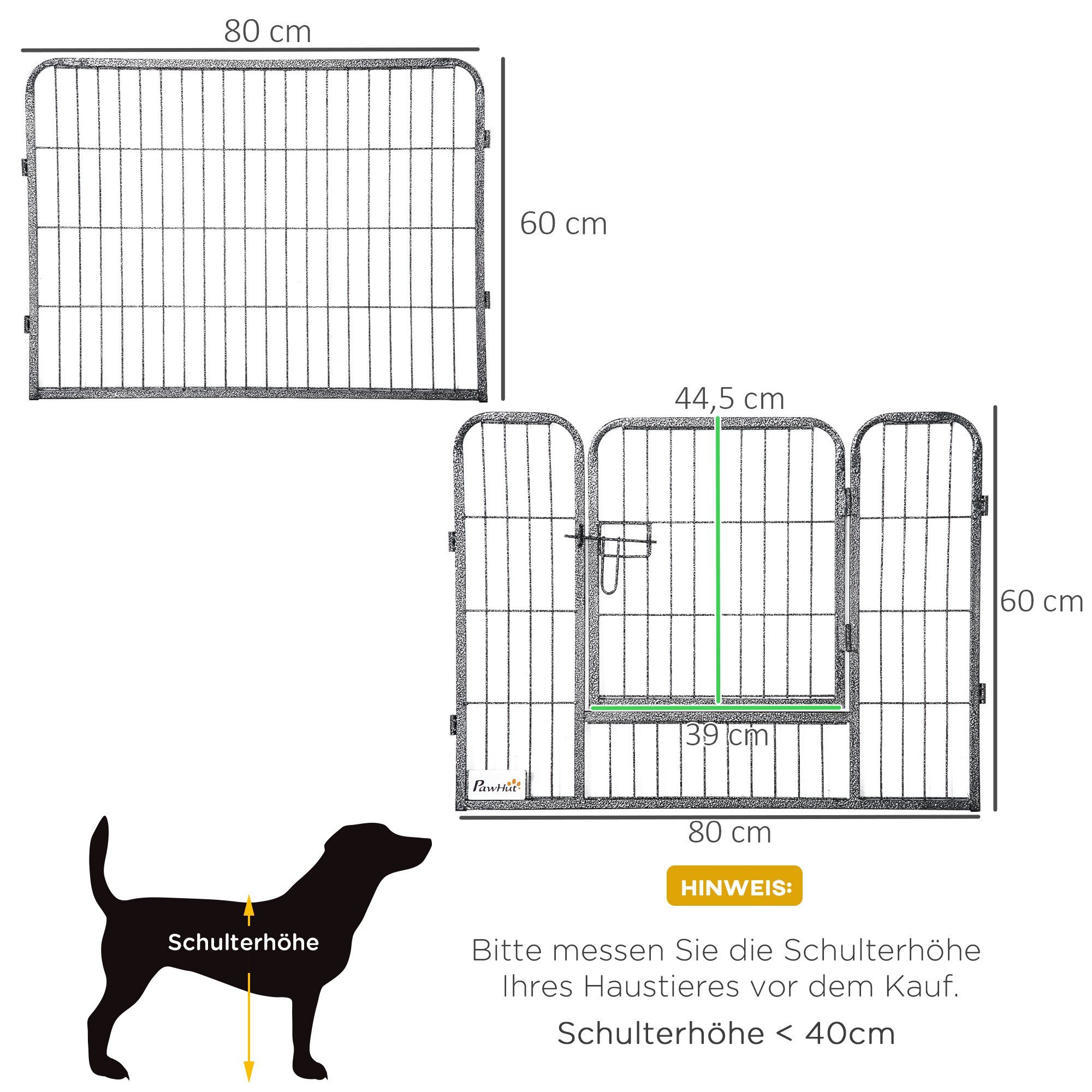 PawHut Freigehege 16 eckig, 60cm Hoch, welpengitter Zaun, Hundegehege, Welpen, für Tiere, Grau