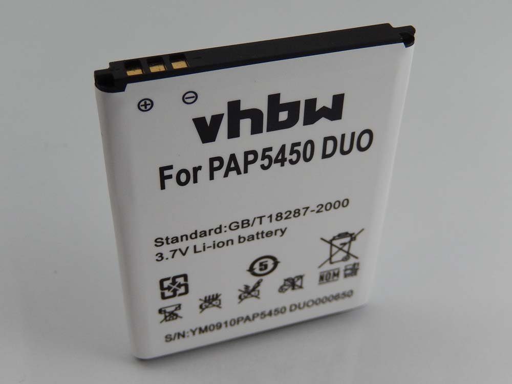 vhbw Ersatz für Prestigio PAP5450 DUO, PAP5450DUO für Smartphone-Akku Li-Ion 1500 mAh (3,7 V)