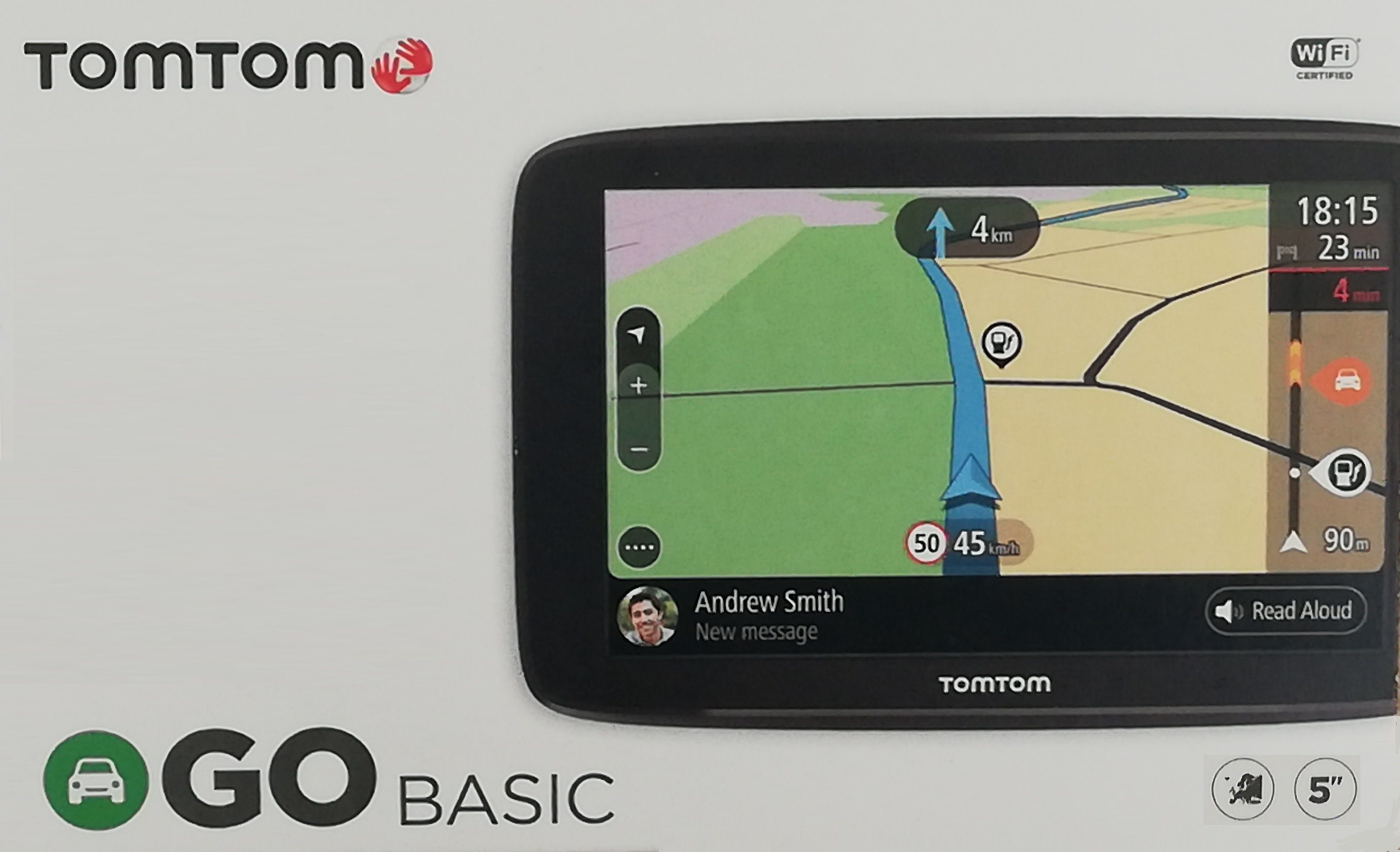 TomTom GO Basic 5 Lifetime 49 Wi-Fi, Länder Länder, (Europa Navigationsgerät Bluetooth, 49 PKW-Navigationsgerät Mapupdates) Europa