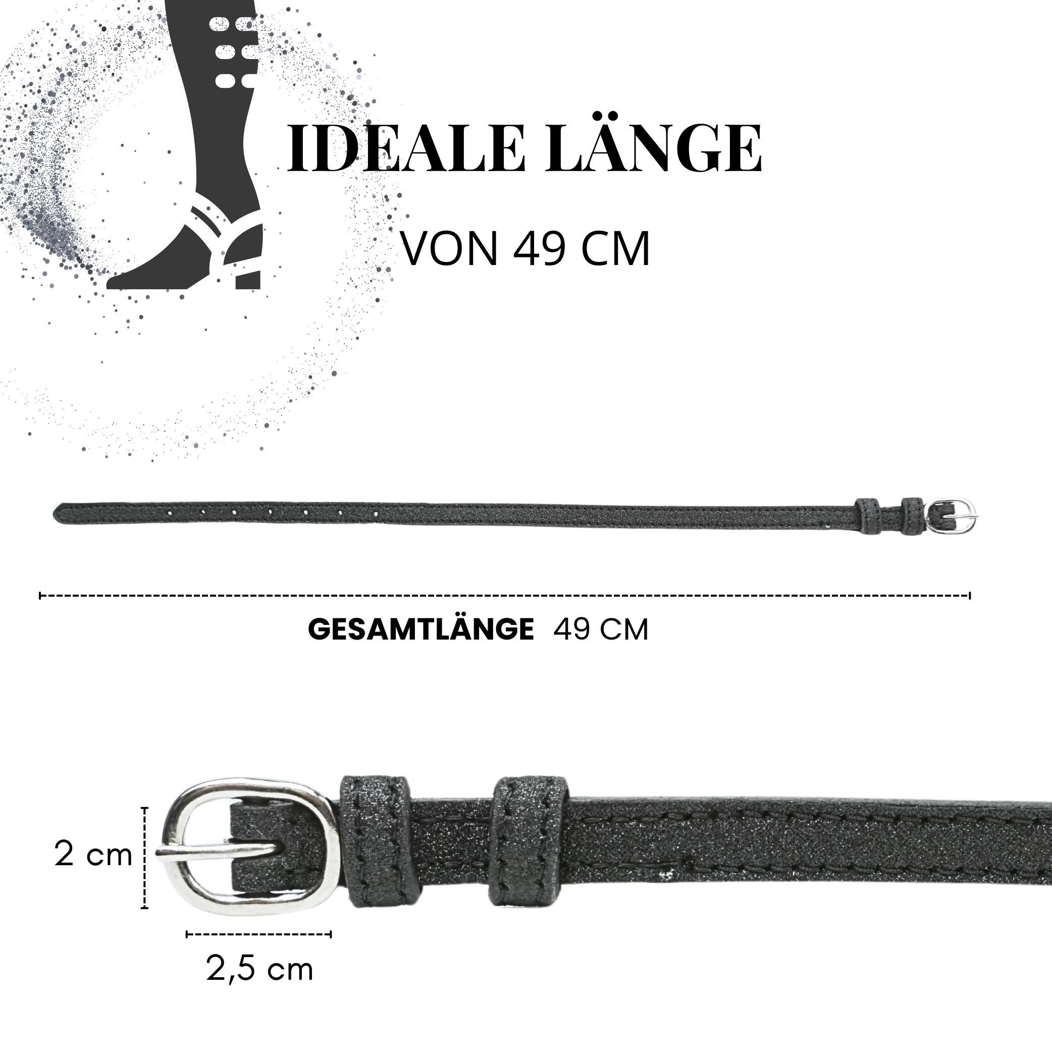 Pferdelinis Sporenriemen Leder mit Glitzer 2 Stück, größenverstellbar Reitstiefel aus hochwertigem Leder