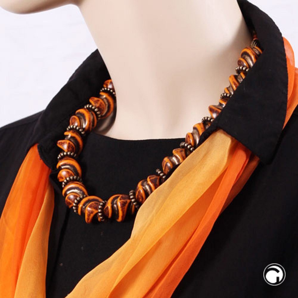 unbespielt Collier Modeschmuck Kette Schraubenperle Orange-Altgold Kunststoff 51 cm, Modeschmuck für Damen