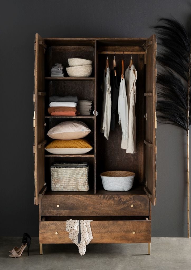 Main Möbel Kleiderschrank 99x190cm "Assuan" Mango & Metall goldfarbig