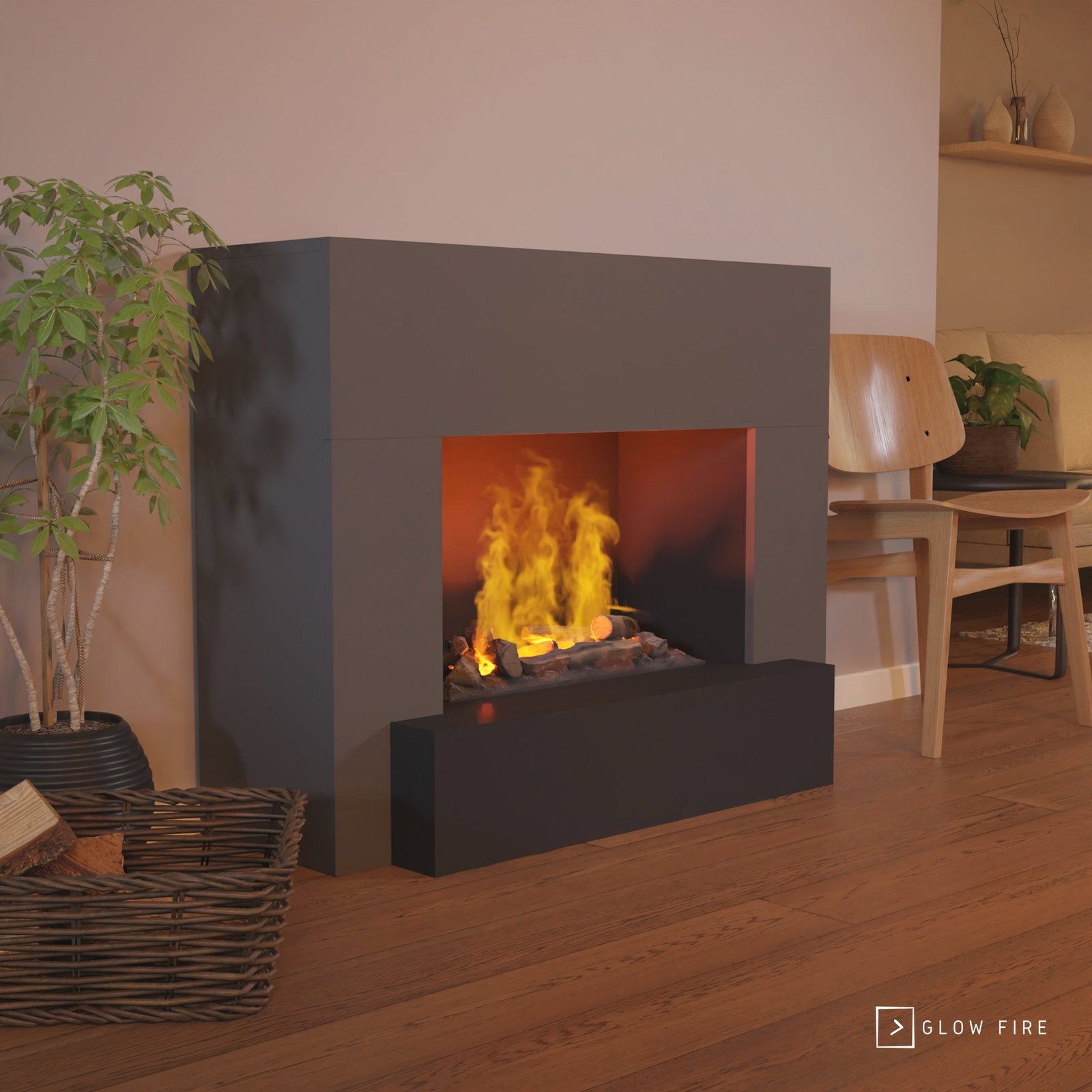 GLOW FIRE Elektrokamin Hauptmann Wasserdampf Kamin, Elektrischer Kamin, Wasserdampfkamin mit 3D Feuer und Knisterfunktion