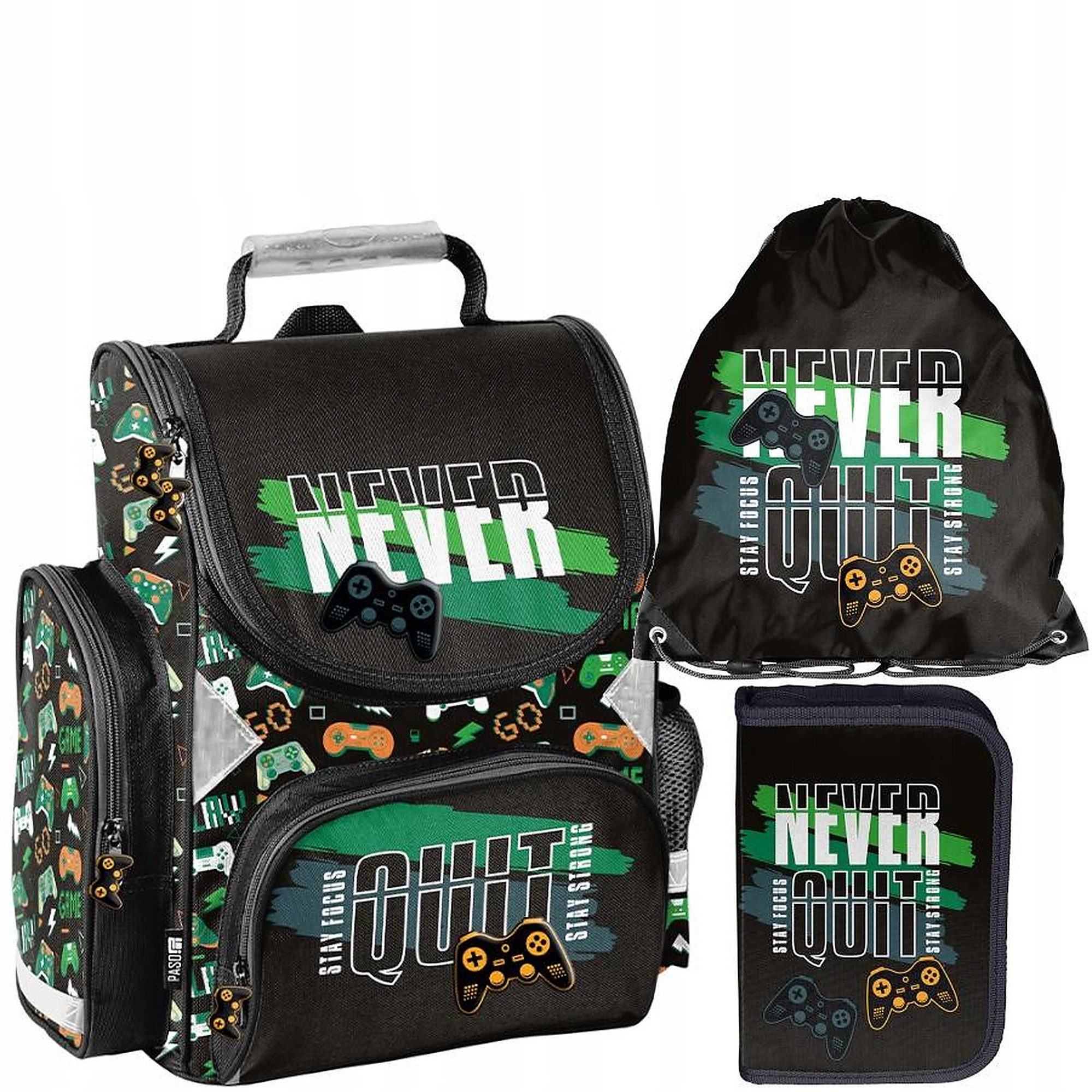 PASO Schulrucksack (Schulset, 3-tlg), Game, 3-tlg. Set, Schwarz