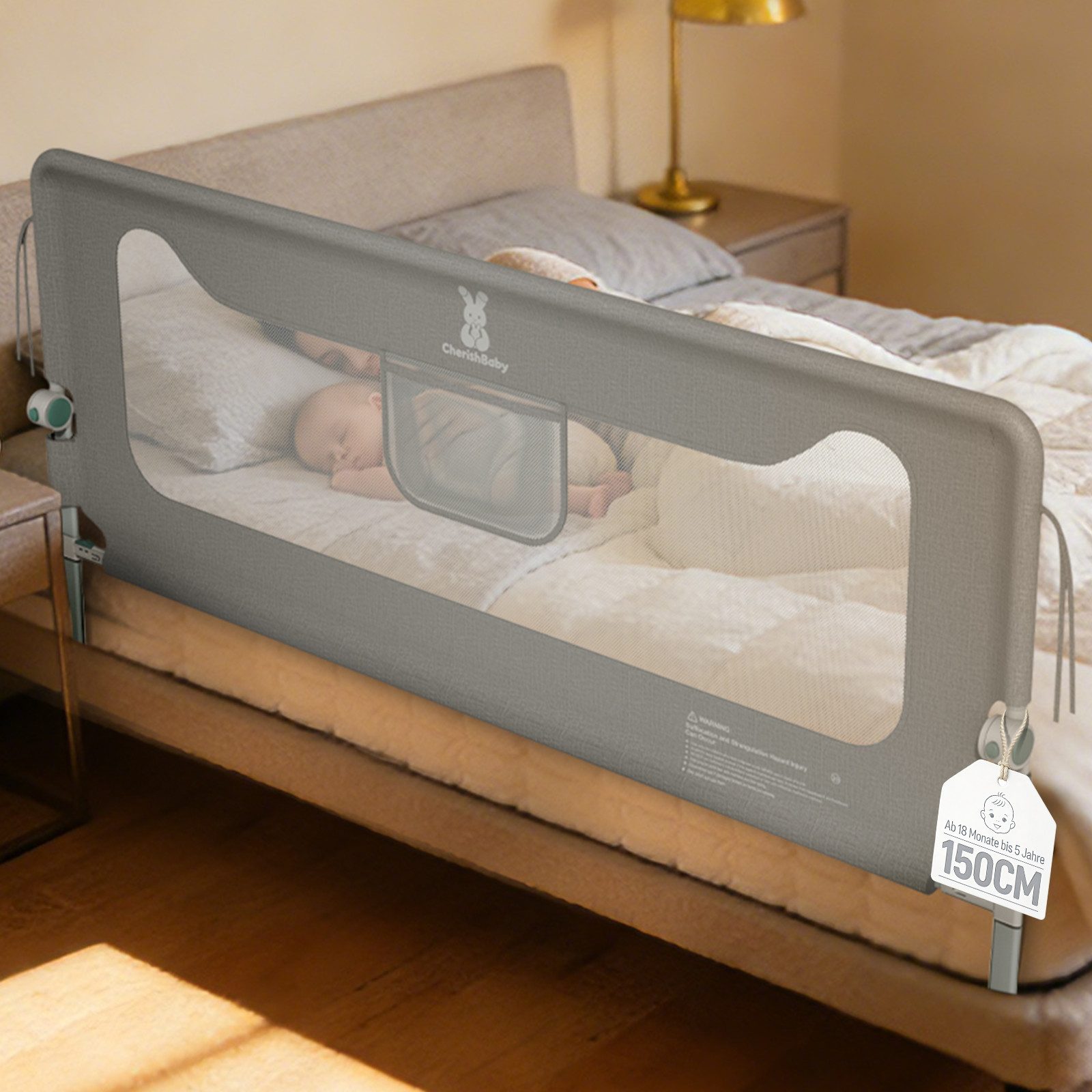 Huracan Bettschutzgitter Bettgitter 150/180/200cm, Rausfallschutz Bett, (14-Fach höhenverstellbar, Klappbar Bettschutzgitter für, Kinder Baby,Stabiler Kinderbettgitter für Babybett), mit Sicherheitsgurt, Elternbett & Kinderbett