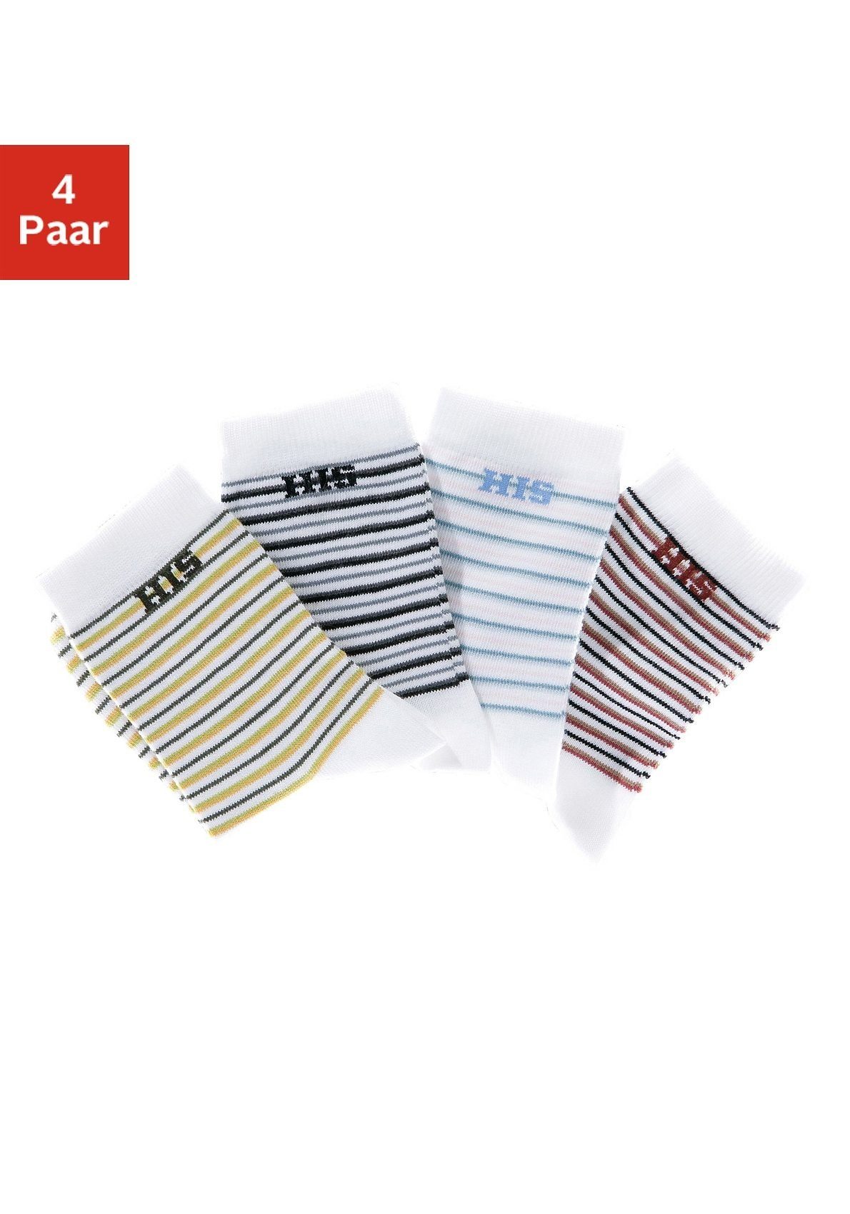H.I.S Basicsocken Damen Herren Ringel und uni Socken (Packung, 4-Paar, Gr. 35-38 bis 43-46) mit eingestricktem Markenlogo – Bild 4 von 5