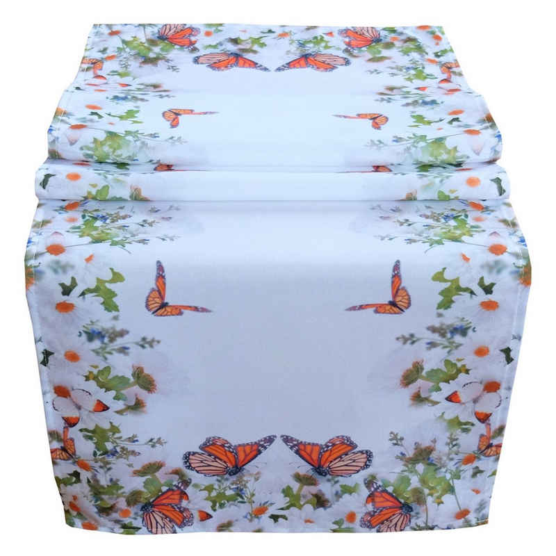 Raebel Tischdecke weiß bunt mit Blumen und Schmetterlingen Frühling, brdruckt