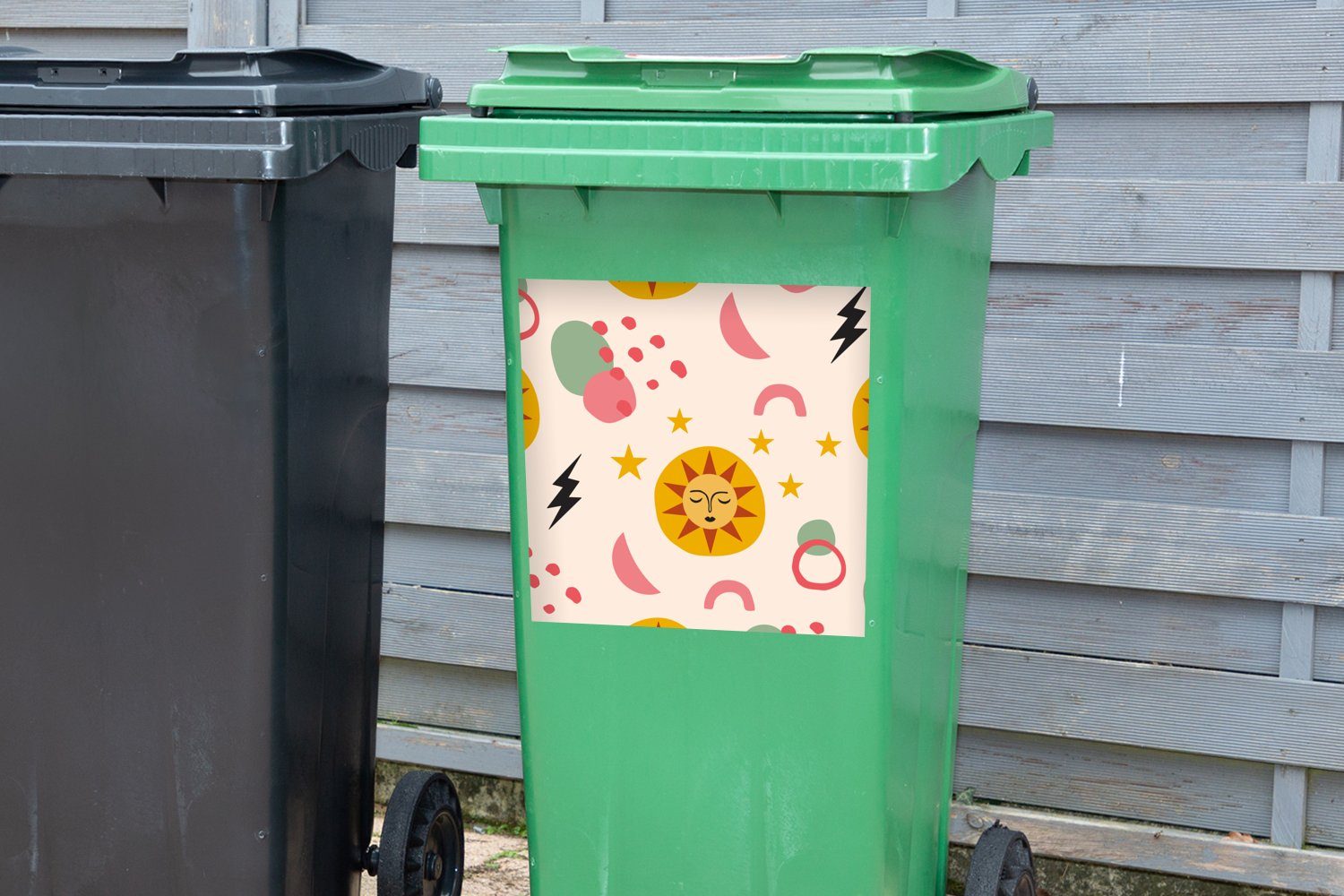 MuchoWow Wandsticker Mülleimer-aufkleber, Container, - (1 Mond Mülltonne, - Abfalbehälter Sticker, Sonne St), Muster