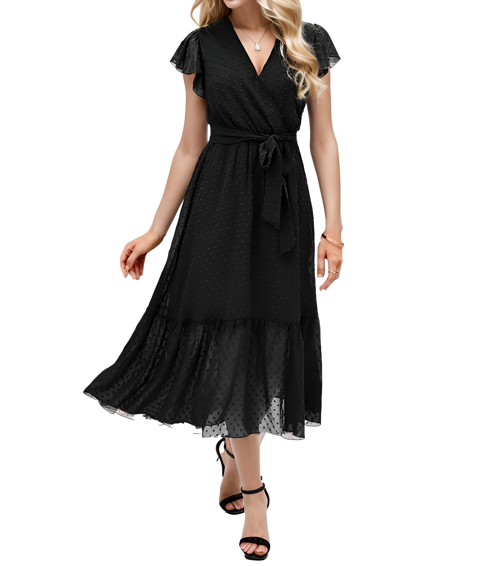 Sommerkleid Damen Midi-Kleid, Bohemian-Stil, Blumenmuster, lässig, Wickelkleid