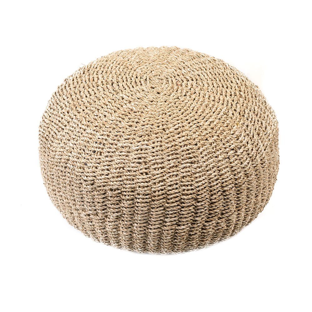 wohnfreuden Sitzhocker Sitz-Pouf Bruno aus Natur Seegras 60 cm rund creme, 28639