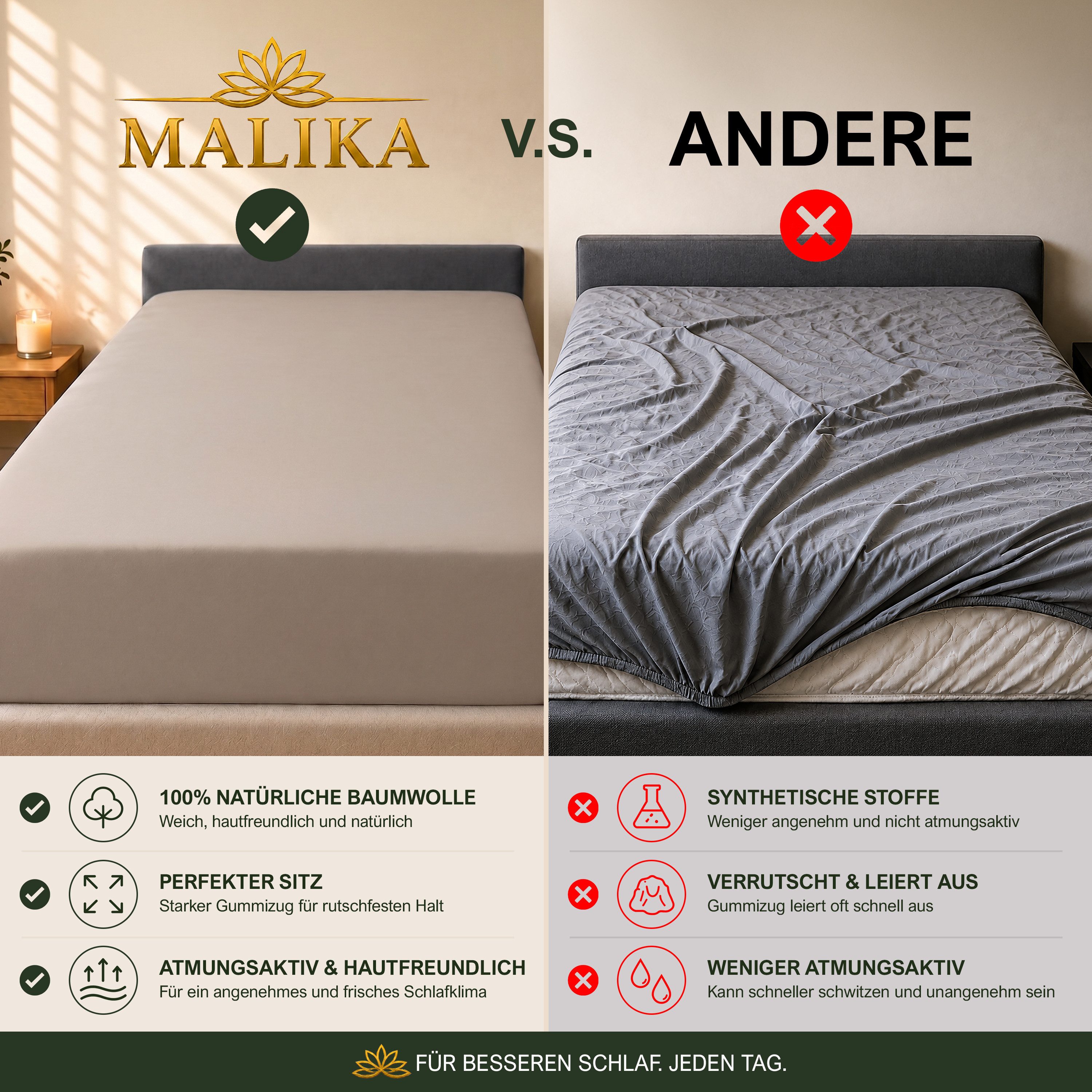 Malika Spannbettlaken aus 100% Baumwolle, 90-100x200, Taupe, Jersey Baumwolle, Gummizug: Ja, (1 Stück), Allergikergeeignet, Pflegeleicht und Atmungsaktiv