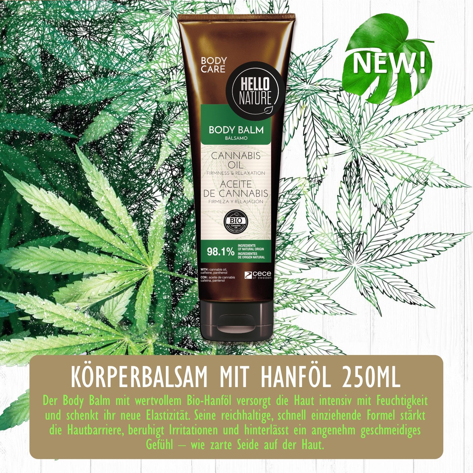 P-Beauty Cosmetic Accessories Körperbalsam Hello Nature Body Balm Körper Balsam Feuchtigkeitspflege Hanf Cannabis, 1-tlg., Körperpflege, Hautpflege, Hanföl, Balsam