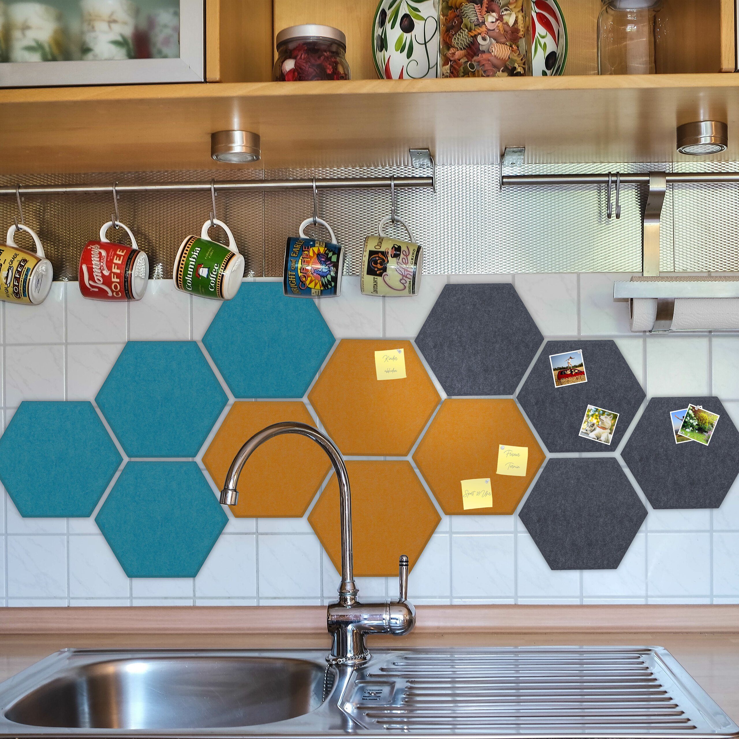 relaxdays Pinnwand Bunte Filzpinnwand Sechsecke 12er Set günstig online kaufen