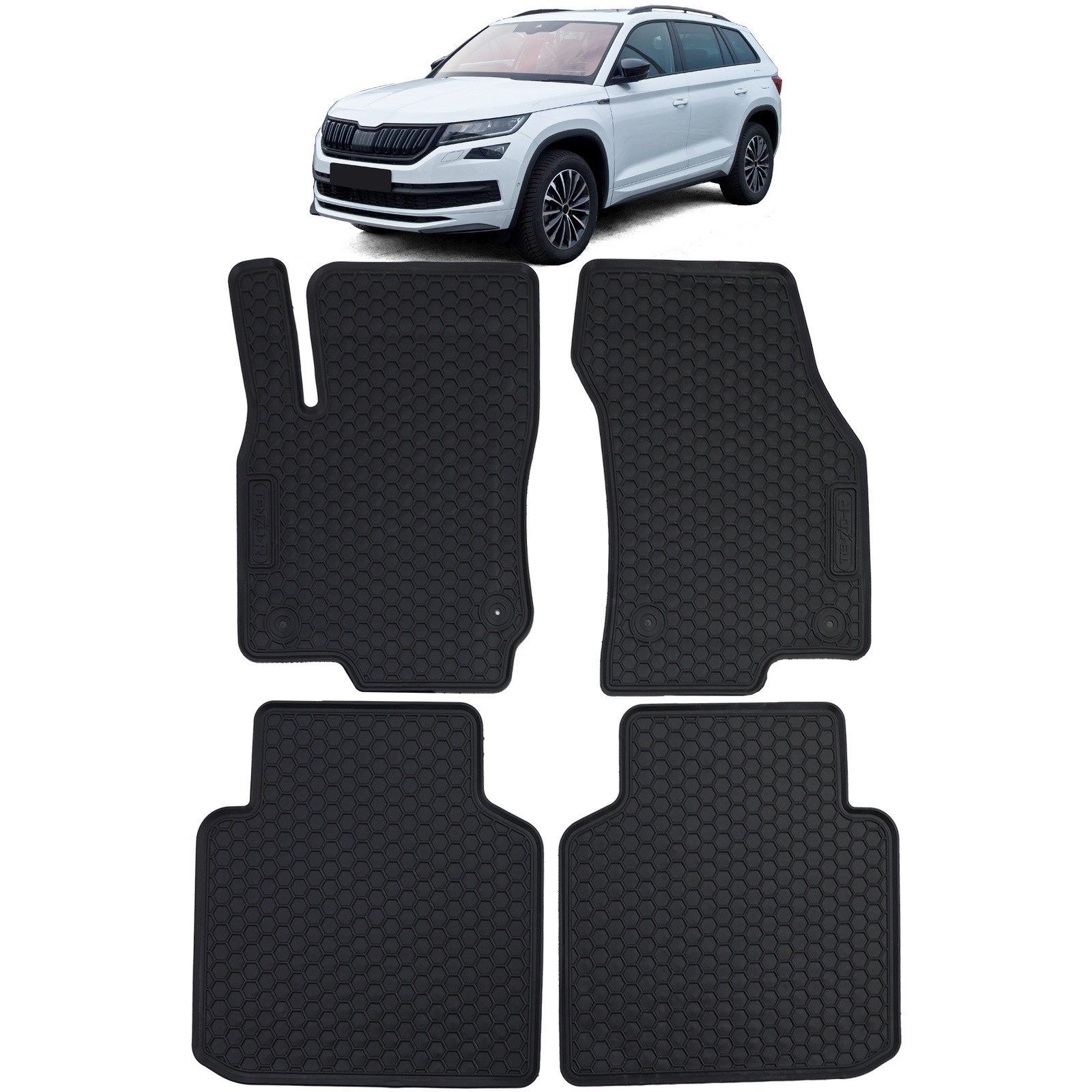 Tenzo-R Passform-Fußmatten Auto Gummi Fußmatten Schwarz Premium Set für Skoda Kodiaq 2017-2023