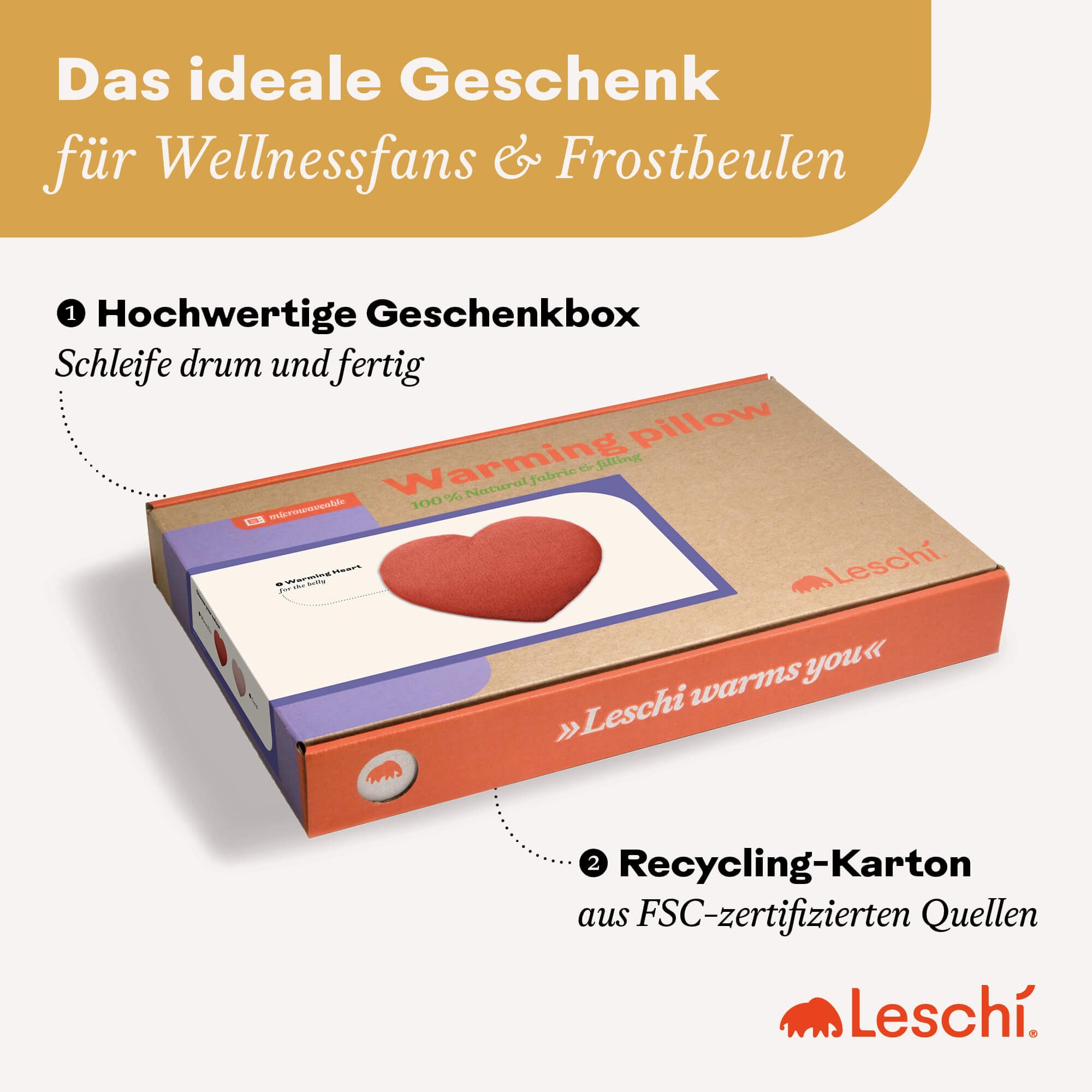 Leschi Wärmekissen für die Mikrowelle, Bio-Weizen Körnerkissen für den Bauch, Herz groß