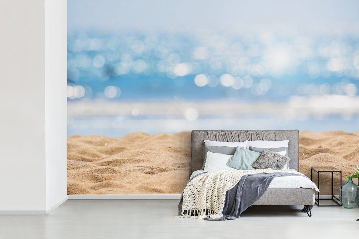 Schlafzimmer, Fototapete Sand, Vinyl Wohnzimmer, Meer (6 Matt, Strand MuchoWow bedruckt, für Wallpaper Tapete Kinderzimmer, St), - -