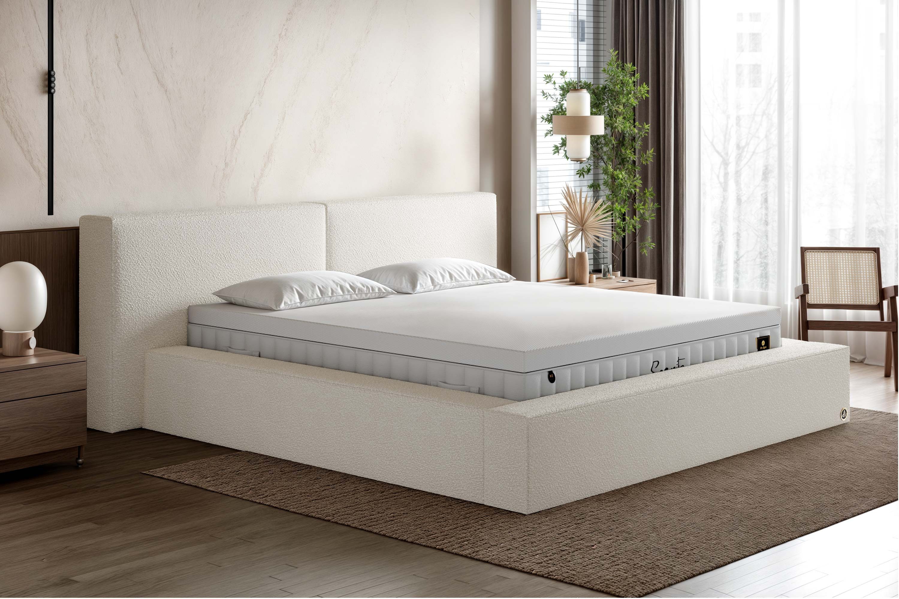 Di-Lara Polsterbett Minerva 280x200 cm (Creme, mit Lattenrost(e) und Bettkasten), ohne Matratze(n) und Topper