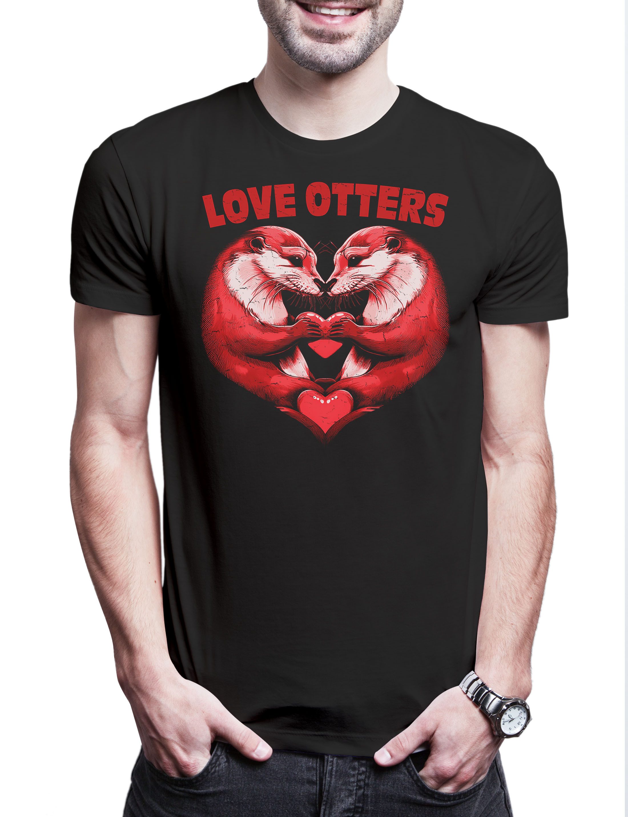 Urban Backwoods Print-Shirt Love Otters Heart Herren T-Shirt Pärchen Couple Braut Brautpaar Liebe (1-tlg) Paar Wildlife lontra Nutria