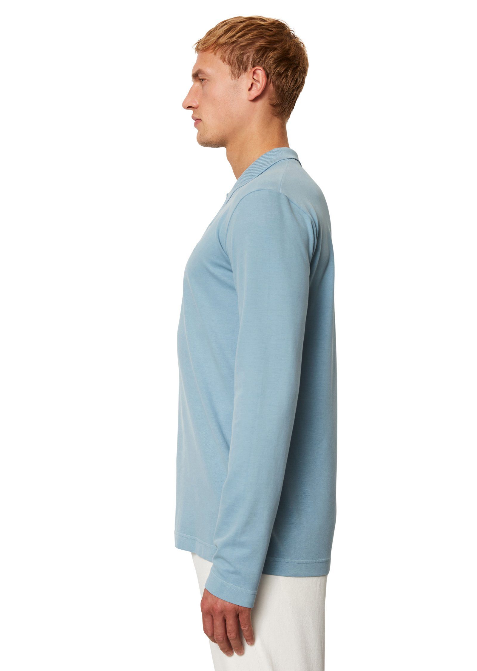Marc O'Polo Langarm-Poloshirt aus Bio-Baumwolle mit blau Elasthan