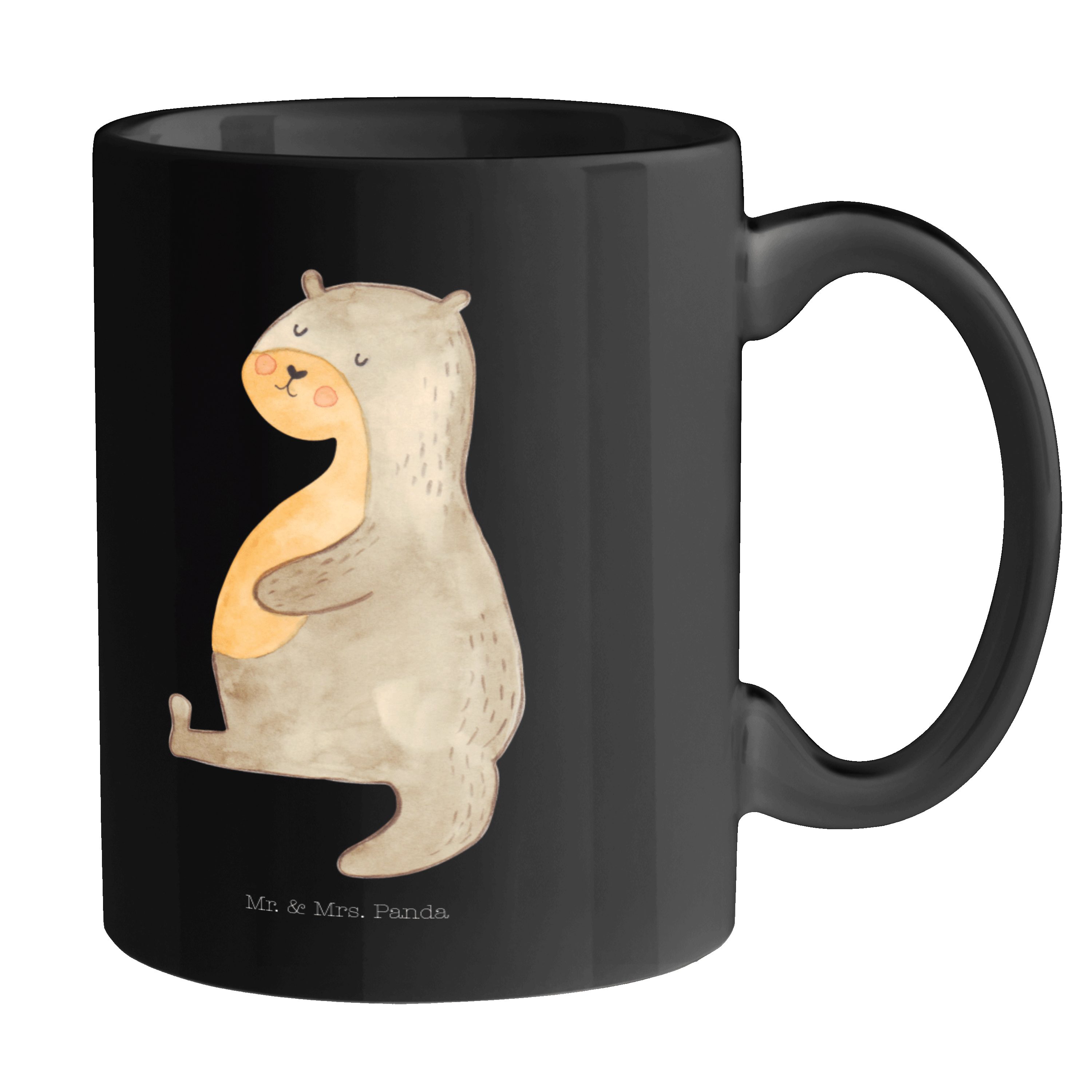 Mr. & Mrs. Panda Tasse Otter Bauch - Schwarz - Geschenk, Fischotter, Teebecher, Keramiktasse, Keramik Schwarz