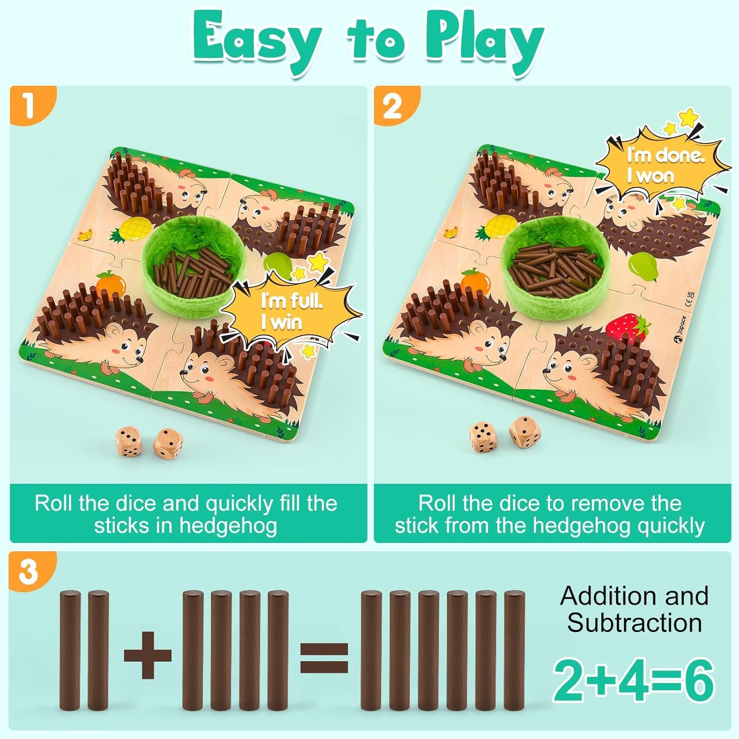 Japace Lernspielzeug Brettspiel aus Holz Mathe-Feinmotorik Zählspielzeug ab 3 Jahren (1-St)