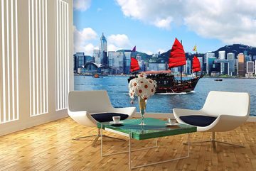 WandbilderXXL Fototapete Hongkong Boat, glatt, Skyview, Vliestapete, hochwertiger Digitaldruck, in verschiedenen Größen