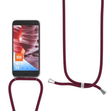 EAZY CASE Handykette Hülle mit Kette für Xiaomi Mi 9 SE 5,97 Zoll, Silikonhülle durchsichtig mit Umhängeband Handytasche Bordeaux Rot