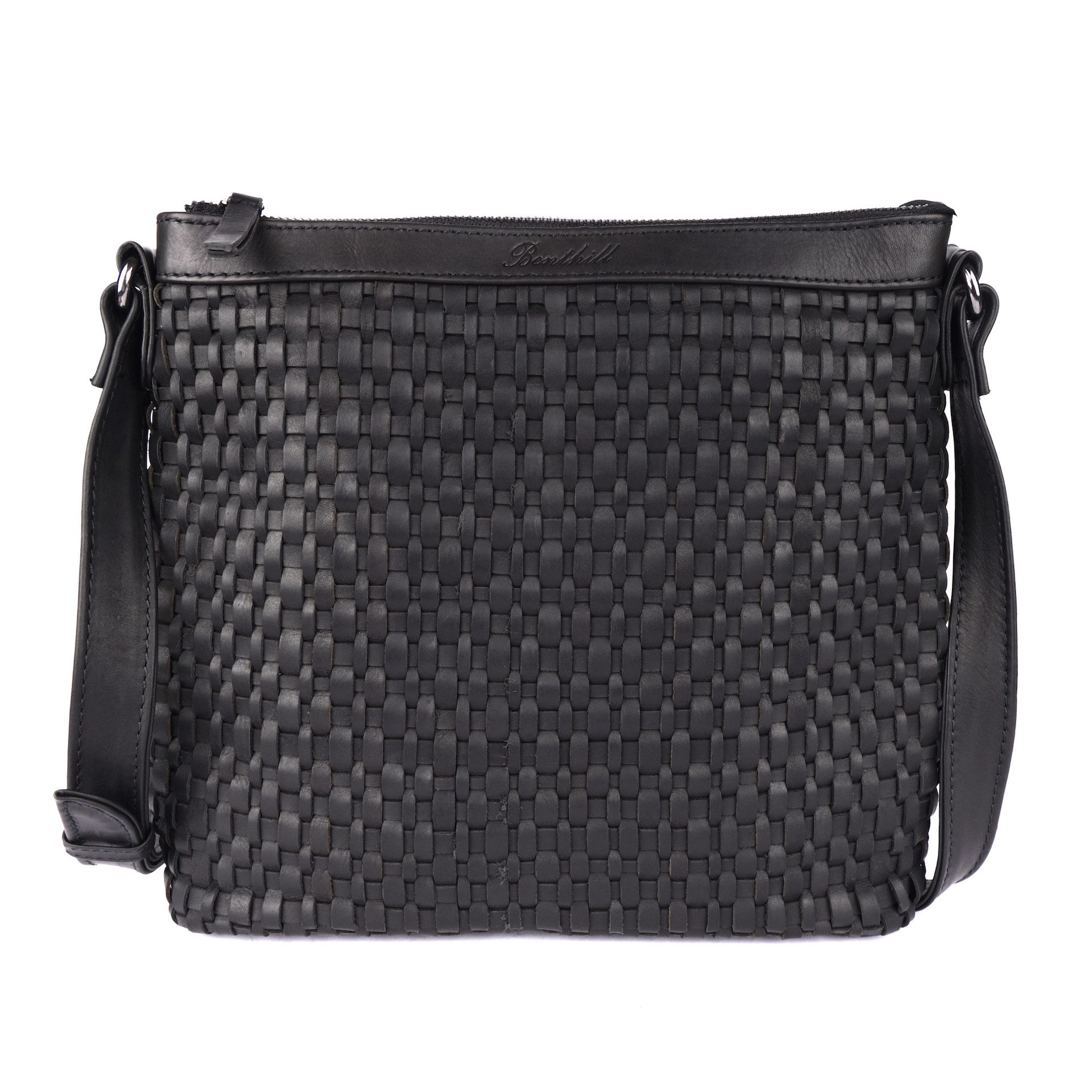 Benthill Umhängetasche Damen Echt Leder Umhängetasche Vintage Handtasche geflochtenem Muster, Schultergurt / Umhängegurt Reißverschlussfach