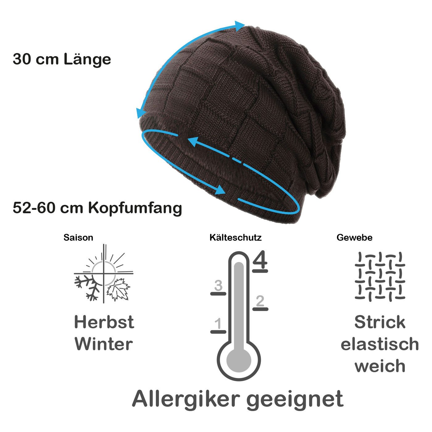 compagno Strickmütze (1-St) Warm gefüttert Beanie Wintermütze Flechtmuster uni oder meliert Mütze