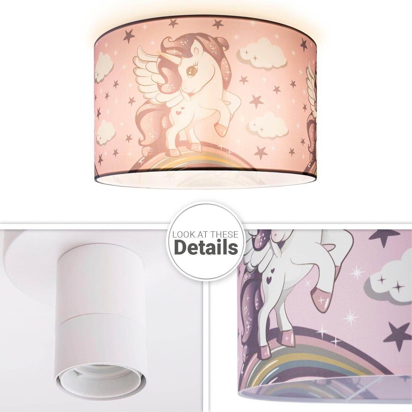 Paco Home Deckenleuchte Hugo Cosmo 213, ohne Leuchtmittel, Kinderlampe LED Kinderzimmer Lampe Mit Einhorn, E27 | Deckenlampen