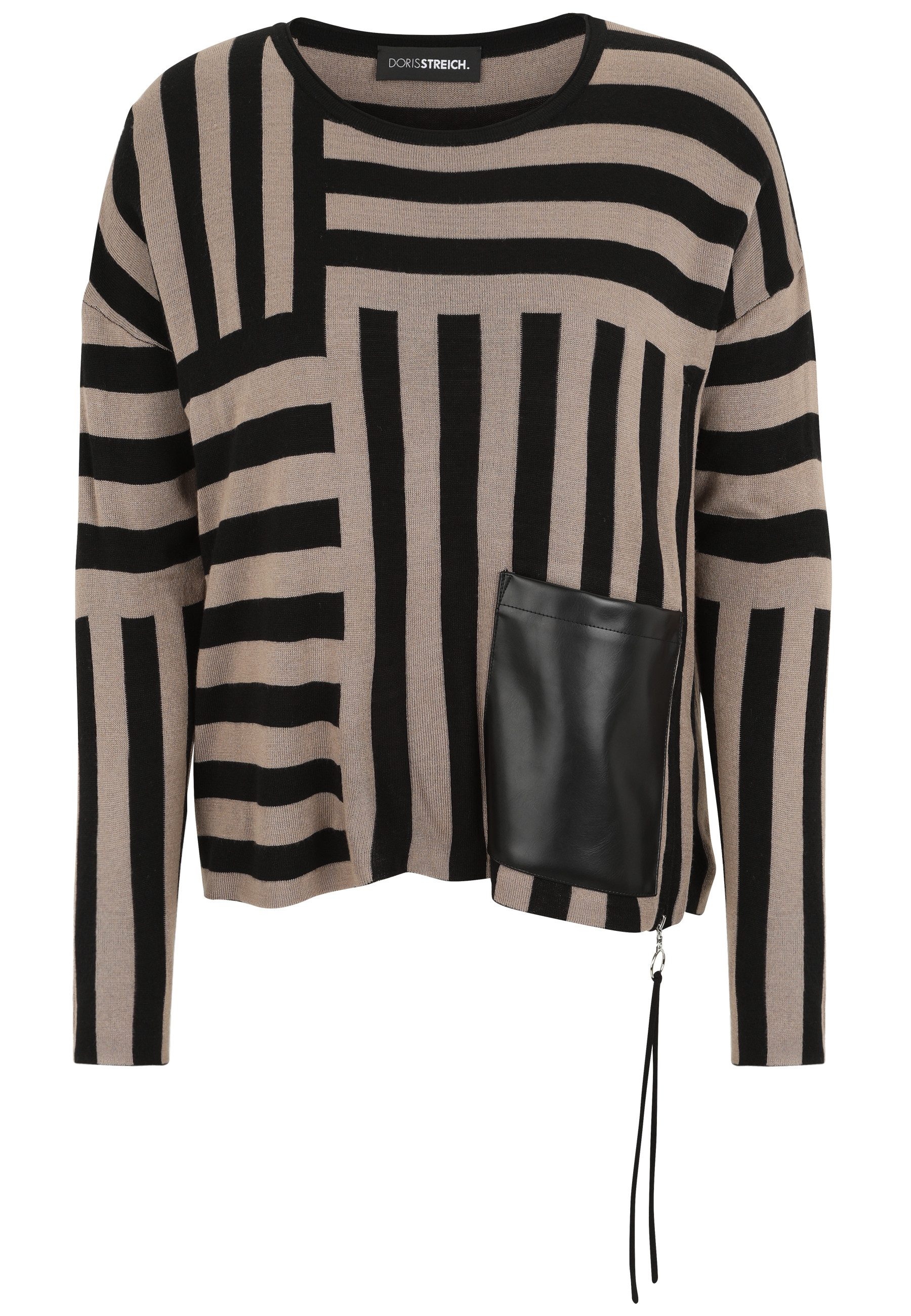 Doris Streich Strickpullover mit Patch aus Lederimitat günstig online kaufen