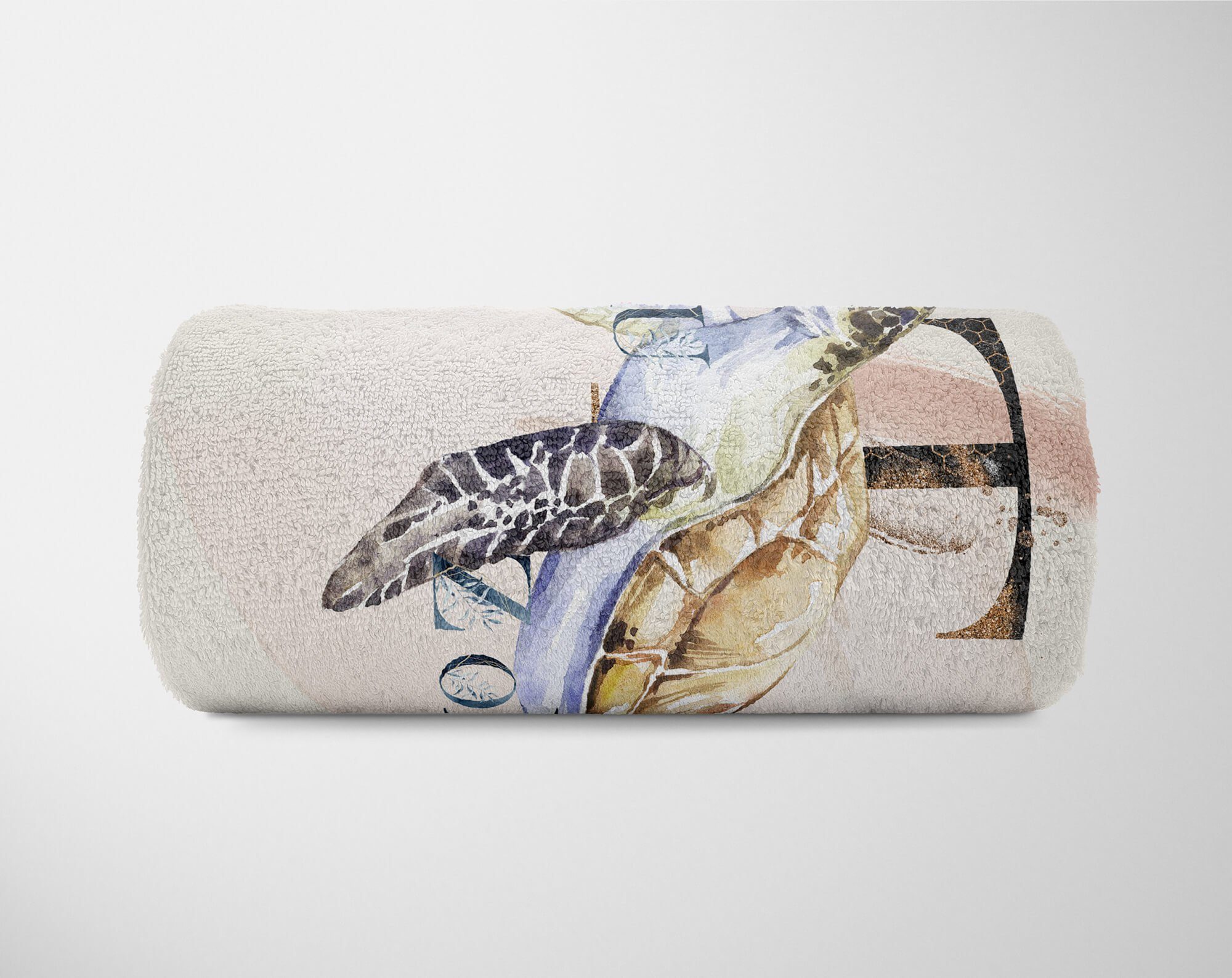Sinus Art Kuscheldecke Baumwolle-Polyester-Mix Handtuch (1-St), Handtuch Saunatuch Handtücher Kunstvoll Strandhandtuch Ozean Meeresschildkröte Blum