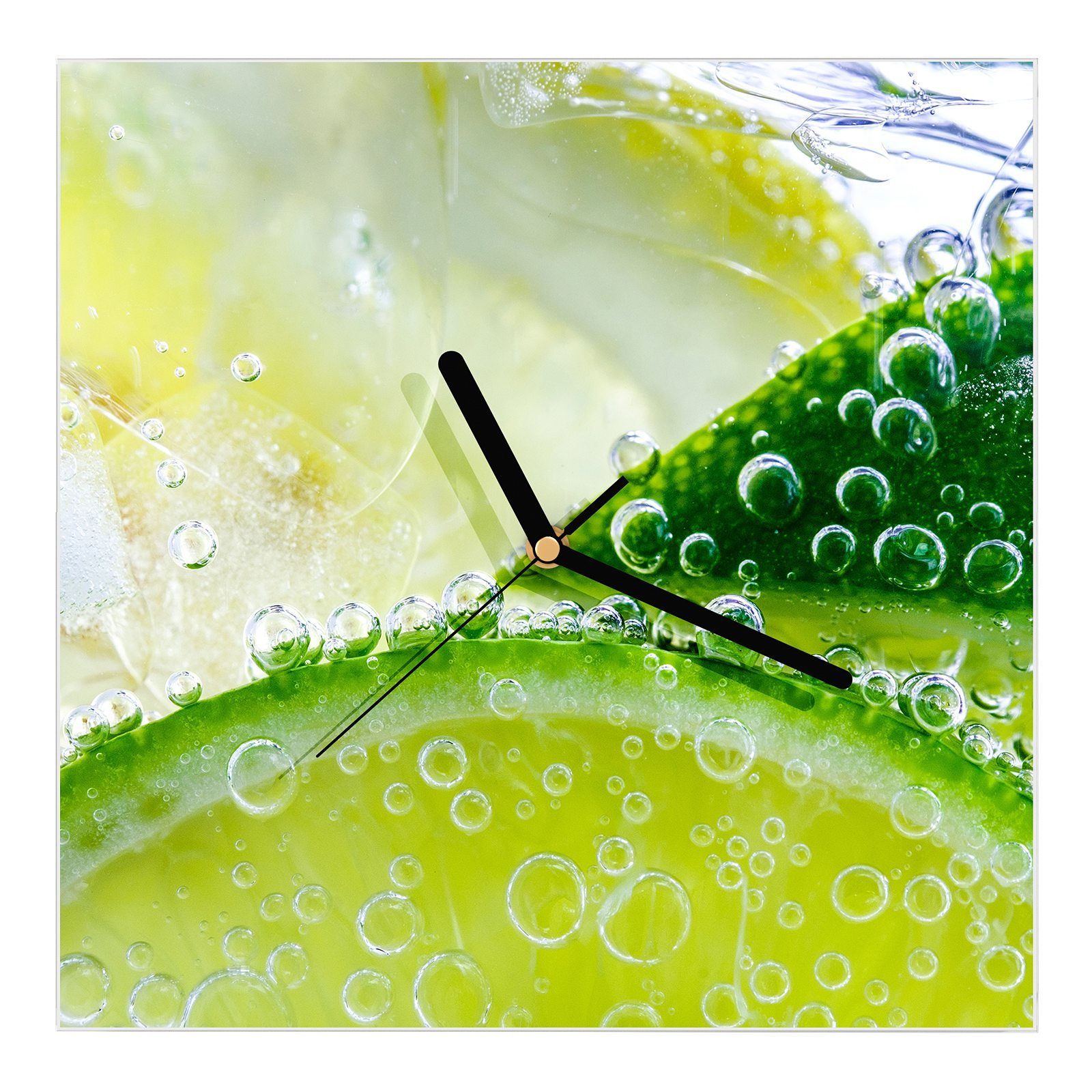 Primedeco Wanduhr Glasuhr Wanduhr Wandkunst Größe 30 x 30 cm mit Motiv Limette im Glas