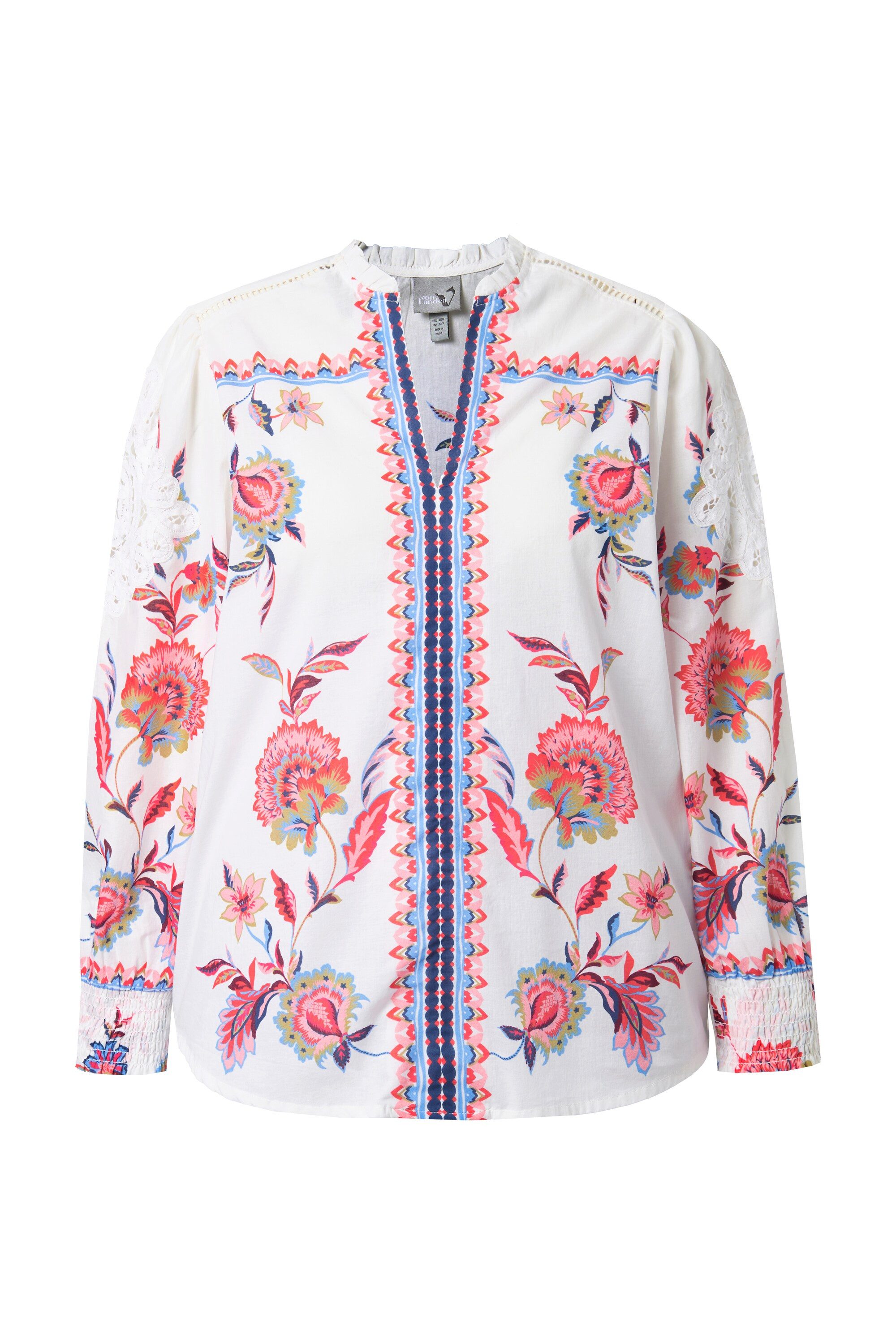 Ulla Popken Tunika Bluse Lochstickerei V-Ausschnitt Langarm günstig online kaufen