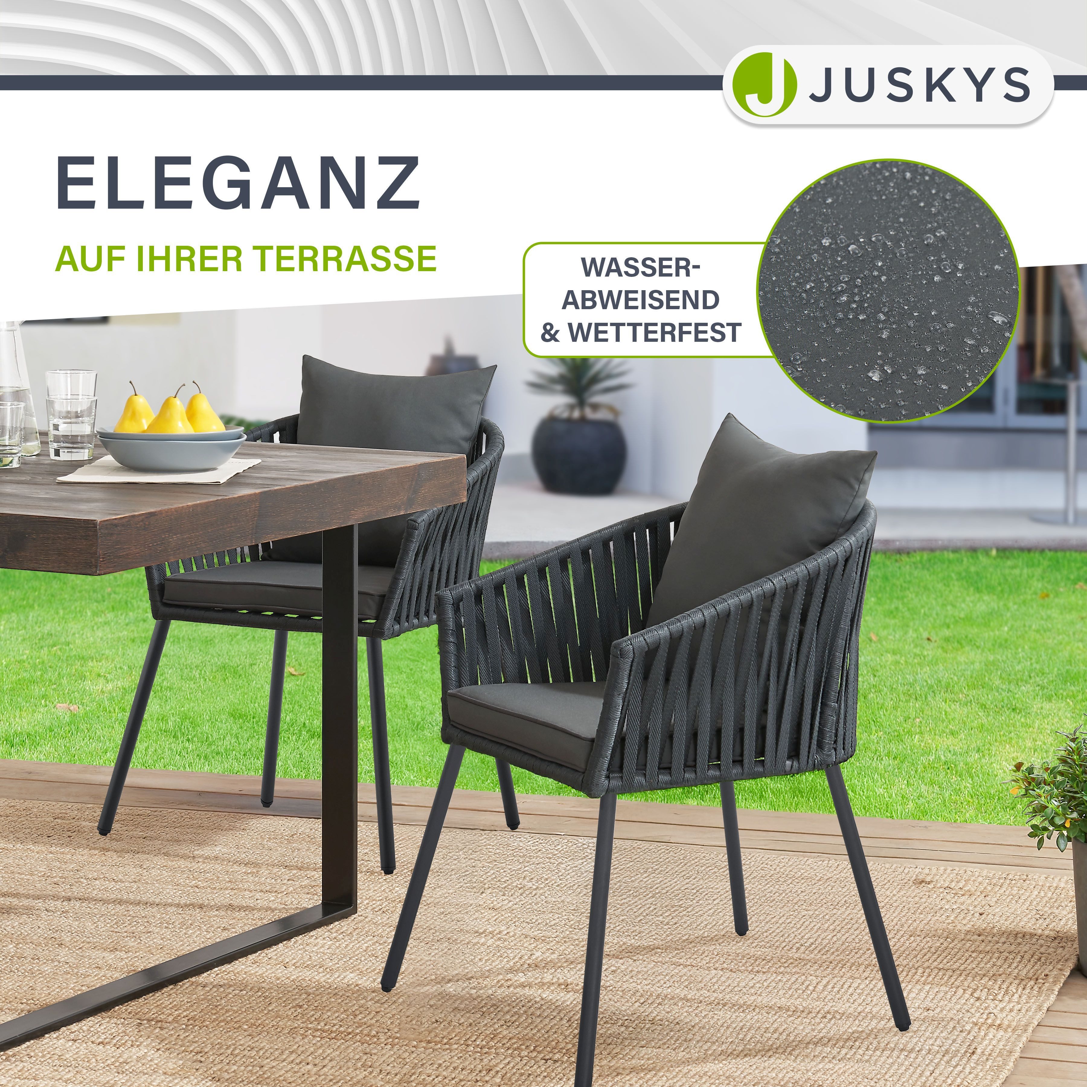 Juskys Gartenstuhl, wetterfest, bis zu 160 kg belastbar, inkl. Sitz und Rückenkissen