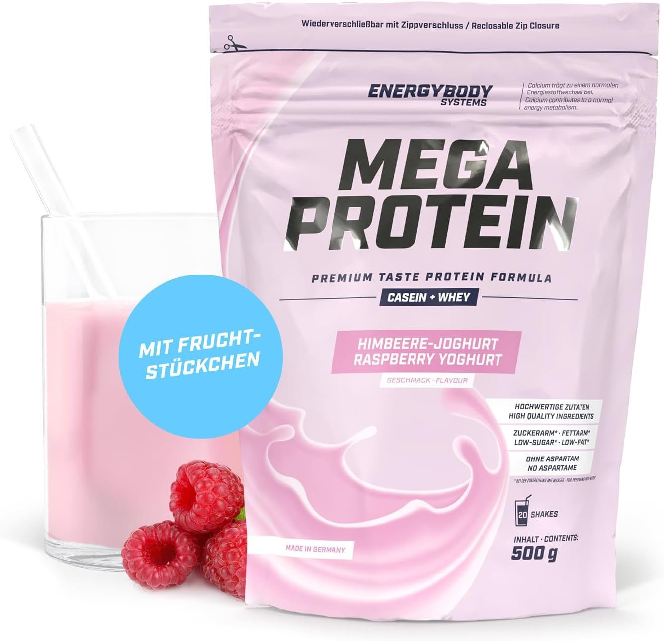 Energybody Systems Mega Protein Pulver, Whey und Casein Eiweißpulver, super cremig lecker, aspartamfrei