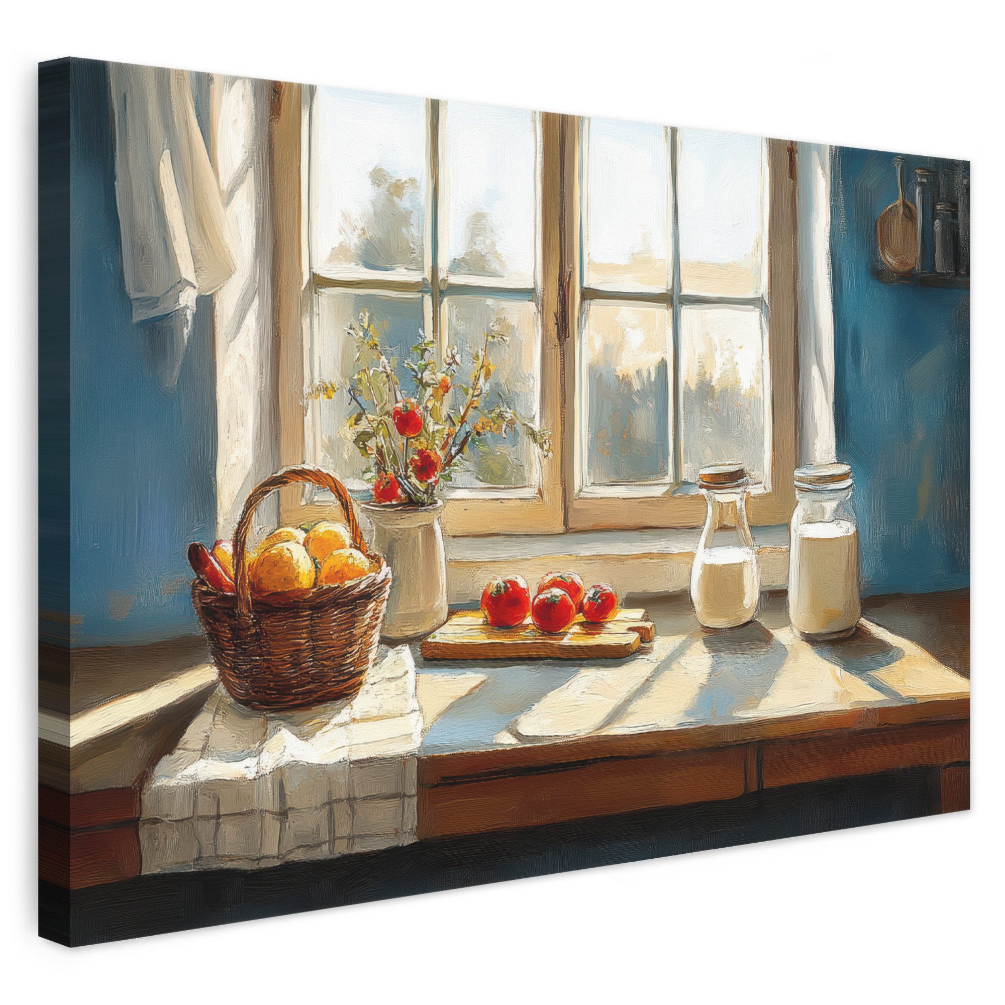 OneMillionCanvasses® Leinwandbild Stillleben - Küche - Fensterblick - Fenster - Vintage, Fotodruck (1 St), Leinwand Bilder Klein, Wand Dekoration Aesthetic 30x20 cm