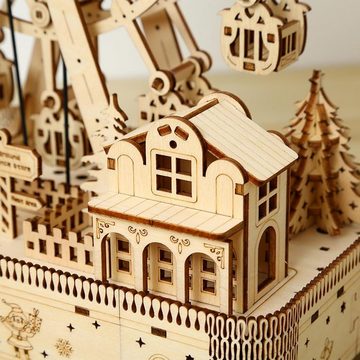 Welikera 3D-Puzzle 3D Holzpuzzle, DIY Riesenrad Spieluhr mit Zahnradantrieb, 183 teile, 183 Puzzleteile, Mit Spieluhr und Lichteffekten
