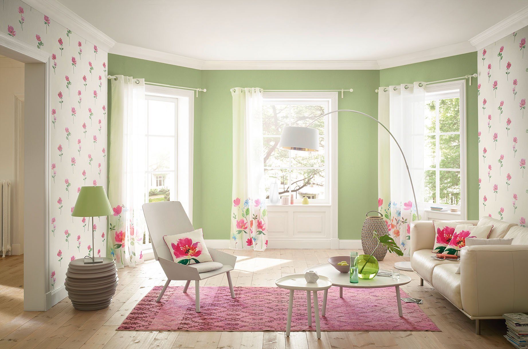 freundin Home Collection Dekokissen Summer Breeze 04 weiß-bunt, Kissen mit Polyesterfüllung mit floralem Digitaldruckmotiv, 45x45 cm