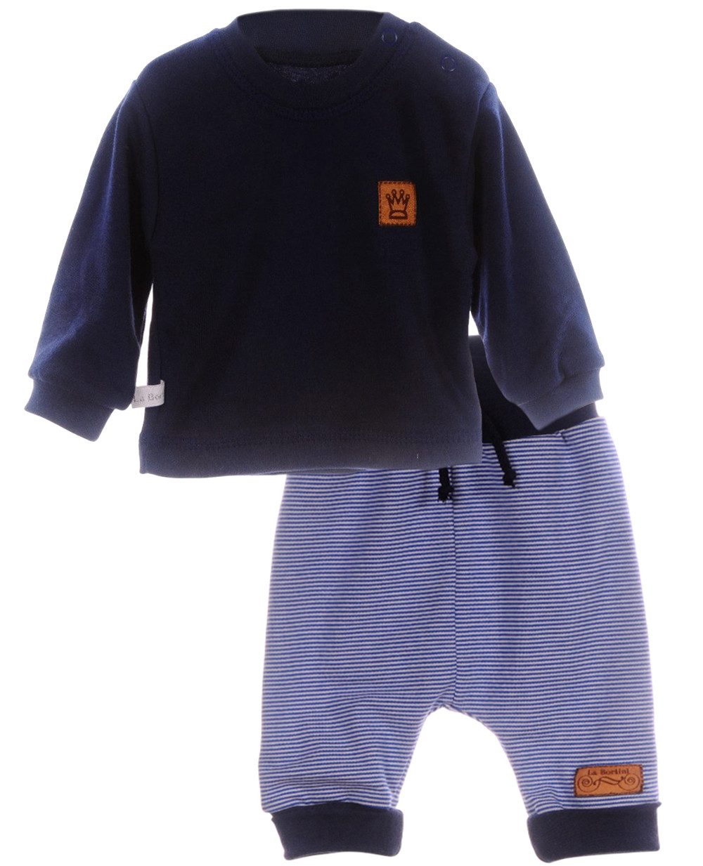 La Bortini Langarmshirt & Hose Baby Anzug Shirt Mitwachshose für Neugeborene in Blau gestreift elastisch, weich, Erstlingsausstattung 44 50 56 62 68 74 80