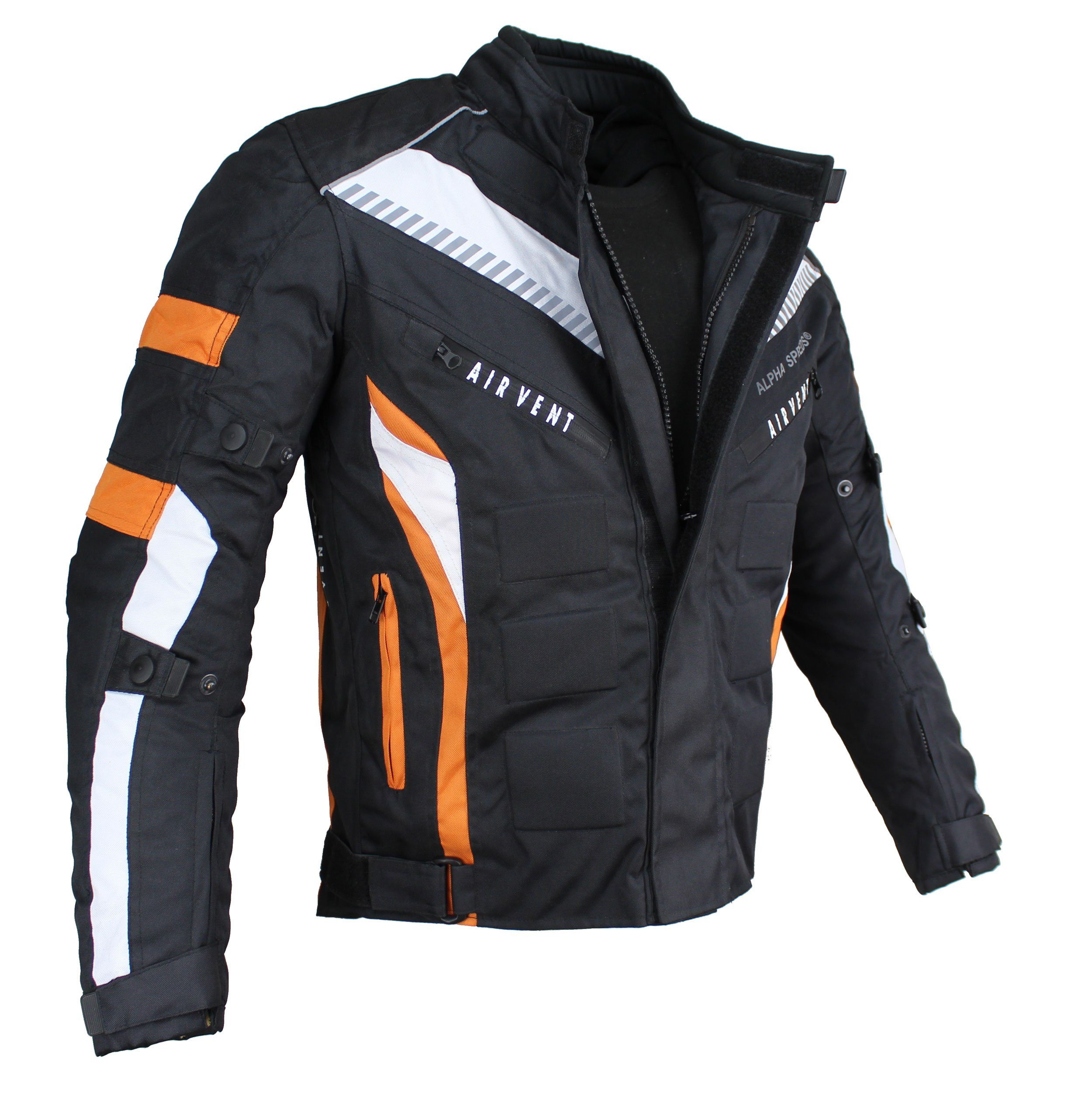 ist Jacke trennbar: Speeds Orange Herren Alpha All Biker Innenjacke mit Jacke Wasserdicht SLIM Belüftungssystem, Protektoren Textil Season, Motorrad Motorradjacke