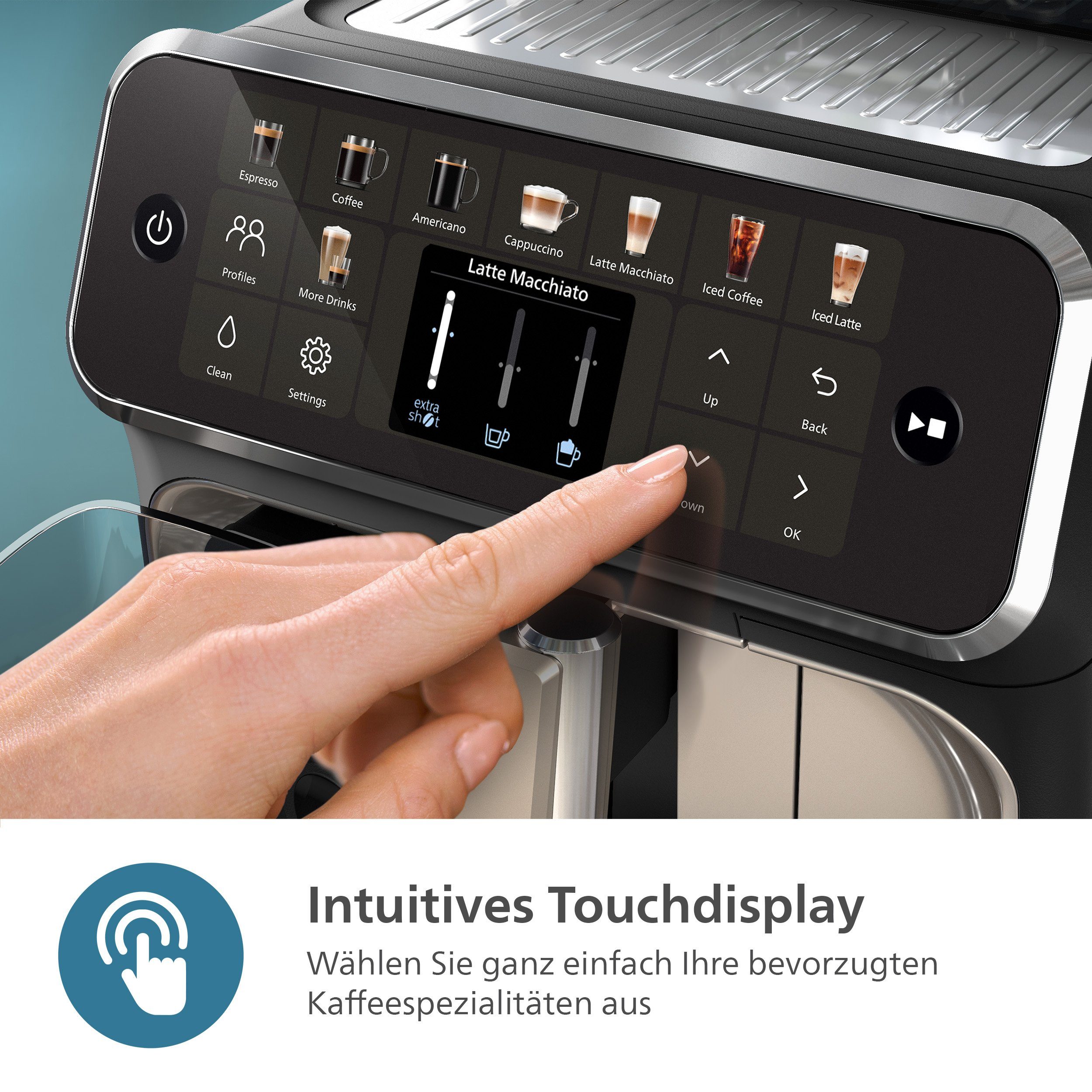 Philips Kaffeevollautomat EP5547/90 5500 Series, 20 Kaffeespezialitäten (heiß oder eisgekühlt), LatteGo-Milchsystem, SilentBrew Technologie – Bild 5 von 5